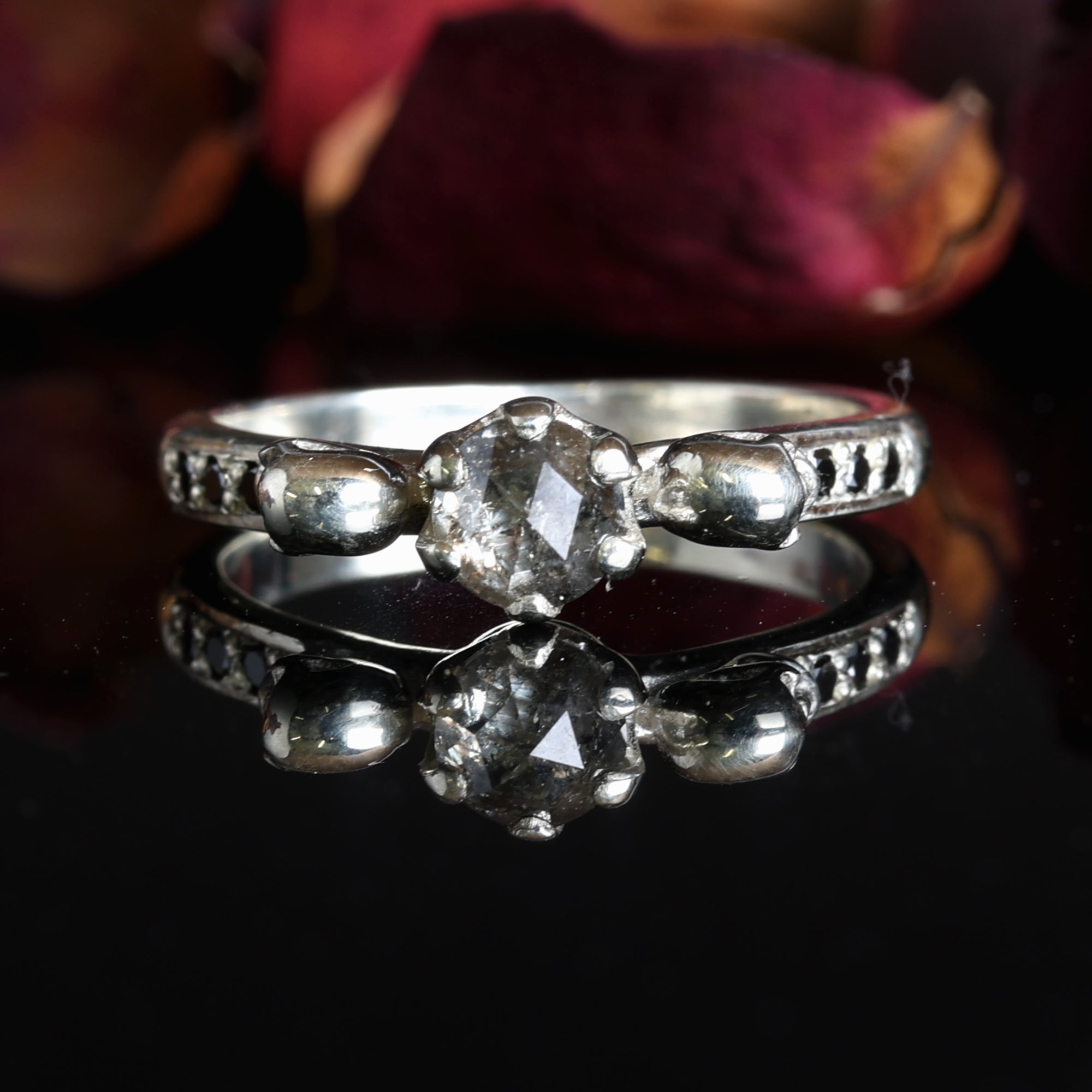 9ct White Gold Salt & Pepper Diamond - Skull Engagement Ring