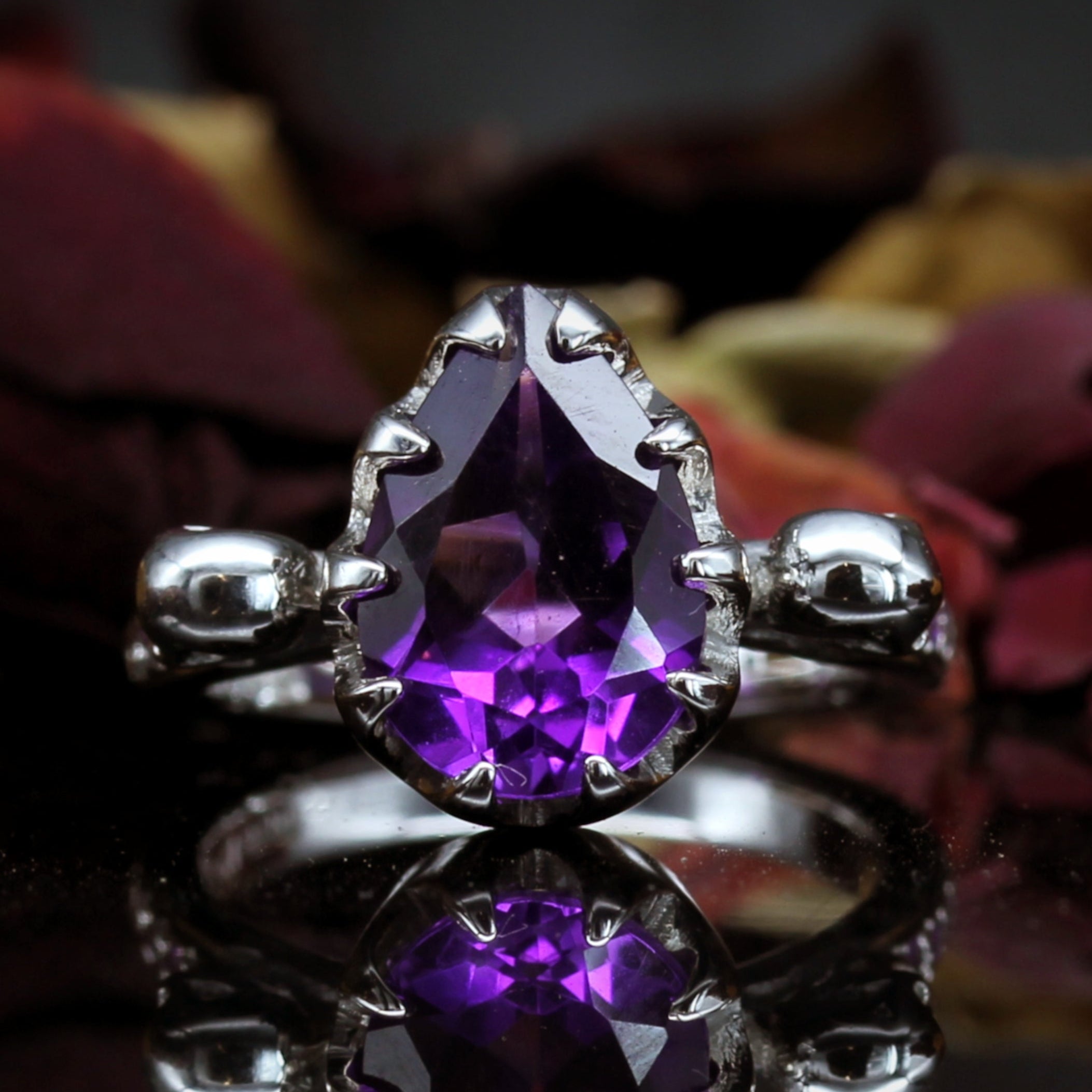 Amethyst Gold Skull Engagement Ring