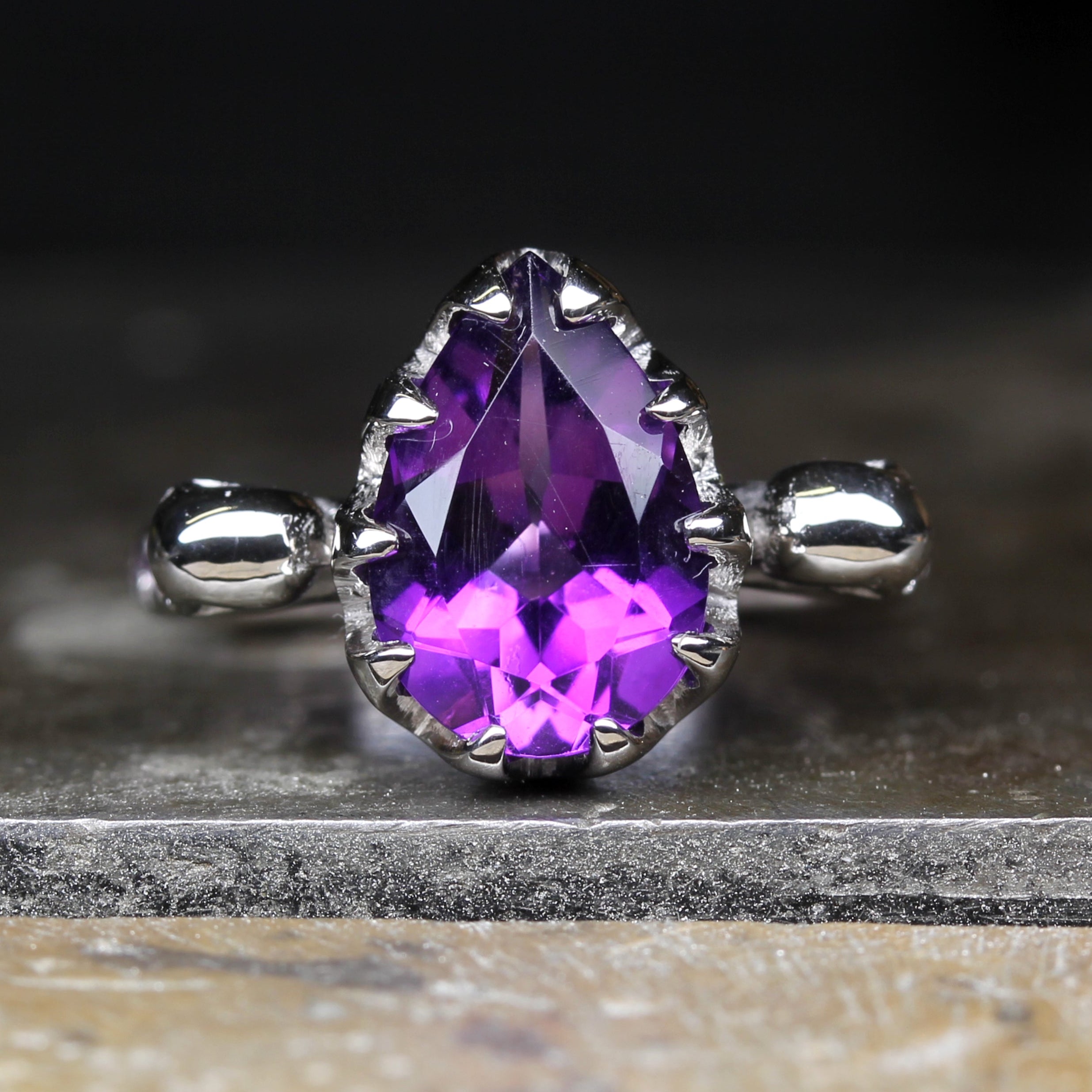 Amethyst Gothic Skull Engagement Ring