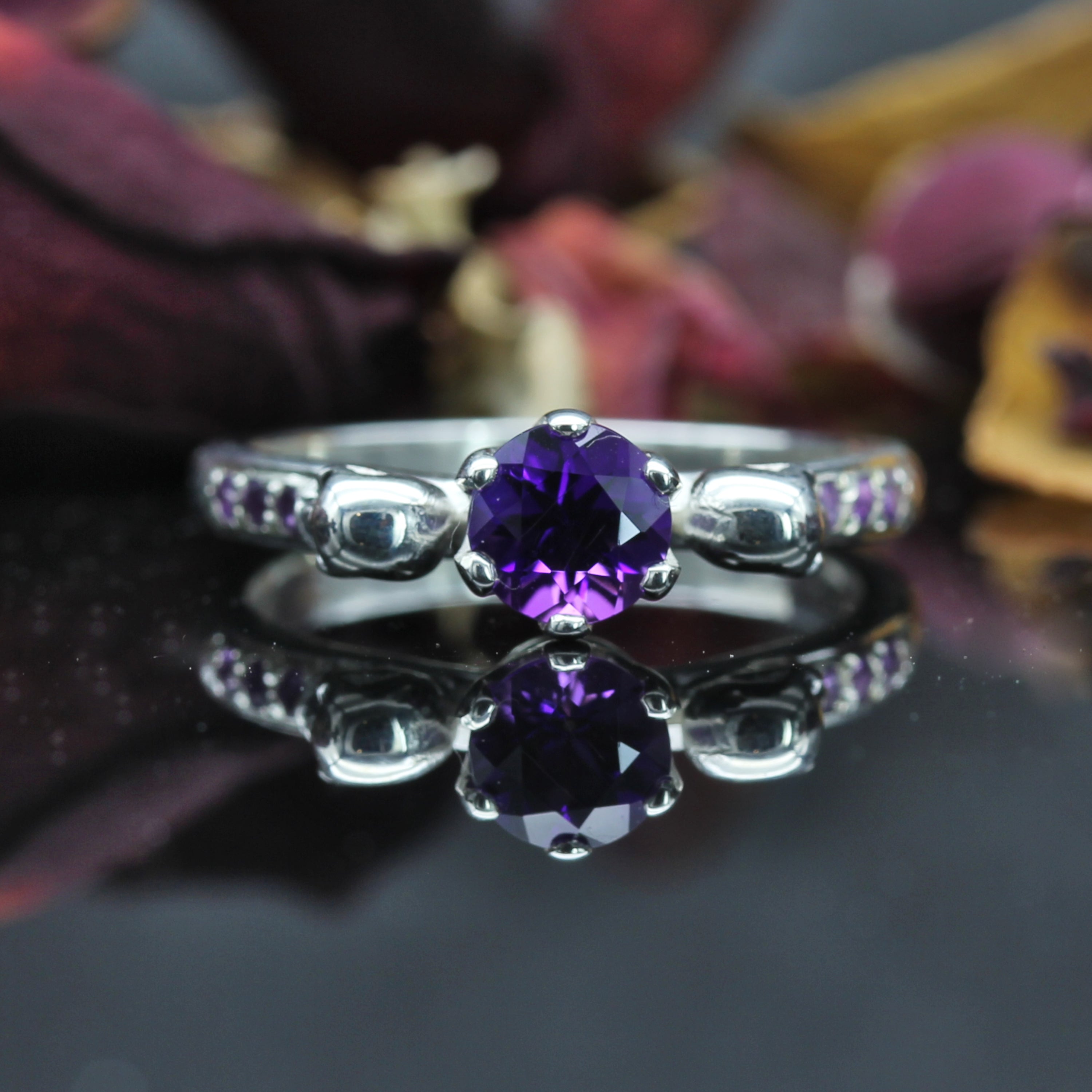 Amethyst Gold Skull Engagement Ring