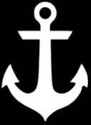 A white anchor graphic centered on a solid black background.
