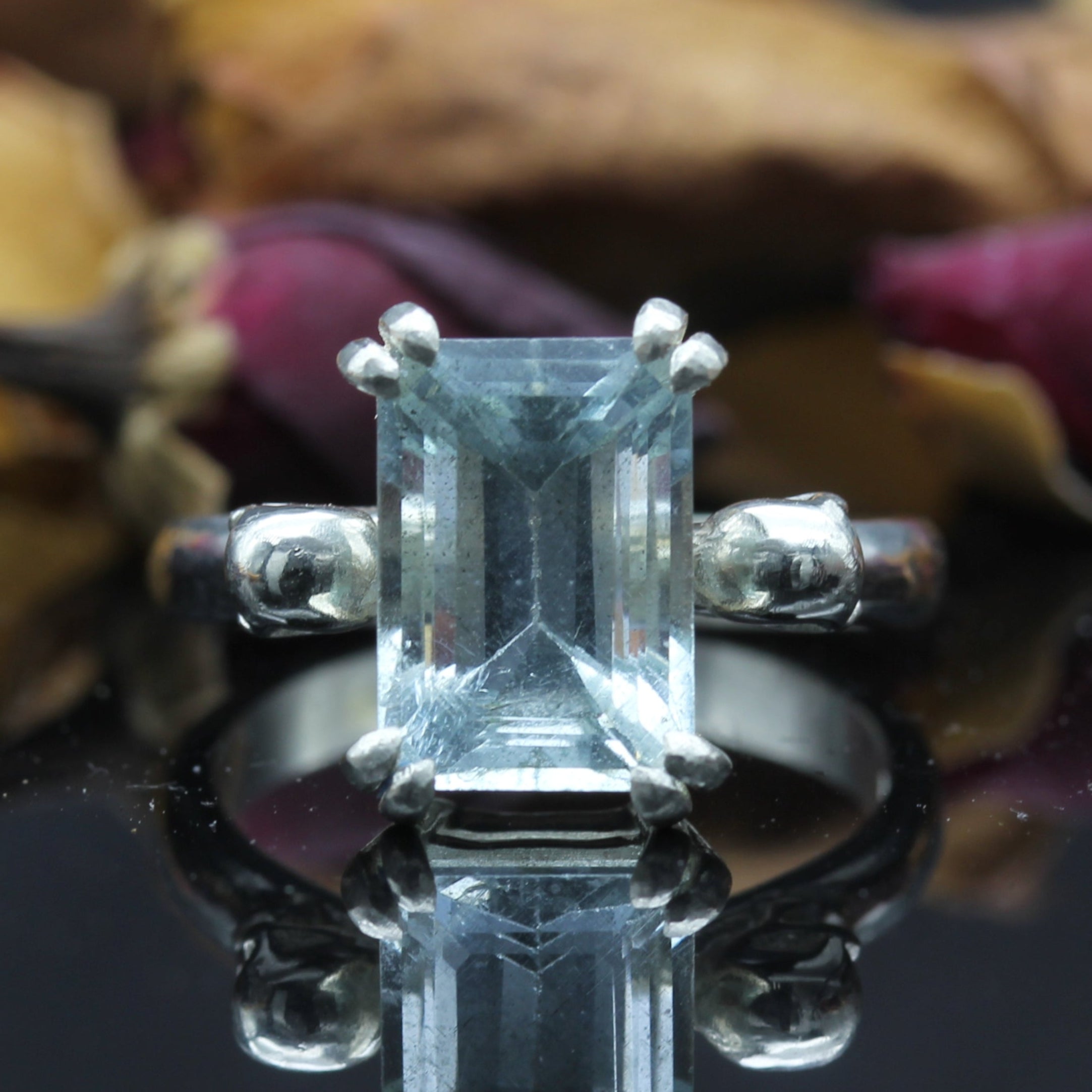 Aquamarine White Gold Skull Engagement Ring