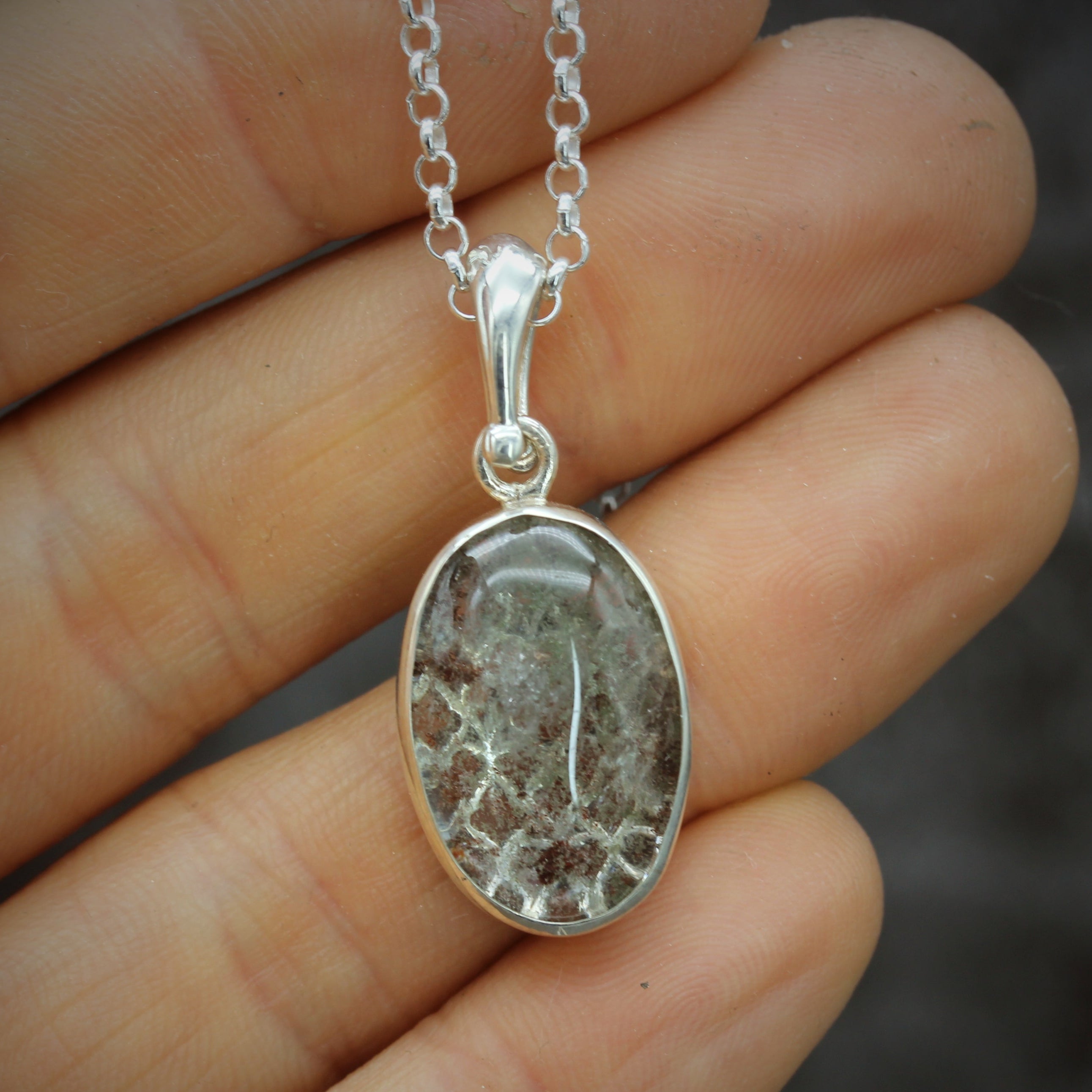 Dendritic Quartz Silver Gothic Necklace