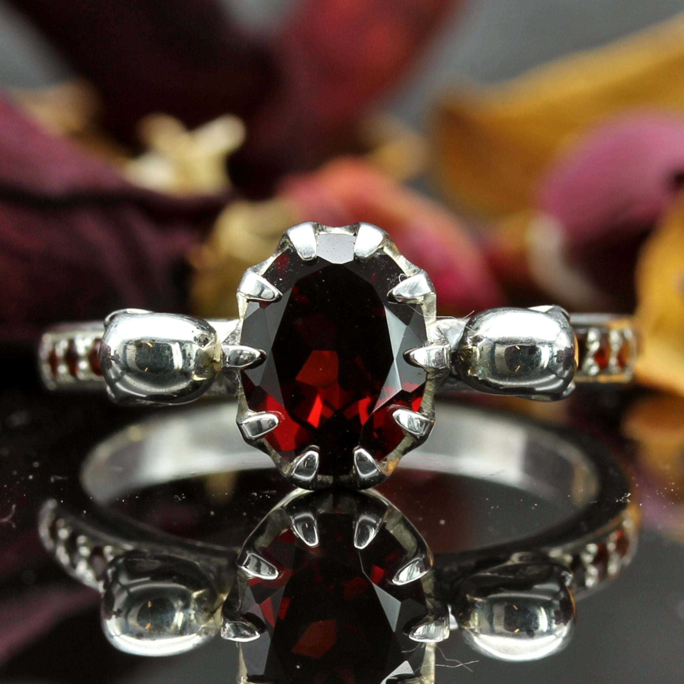 Garnet Gothic Gold Skull Engagement Ring