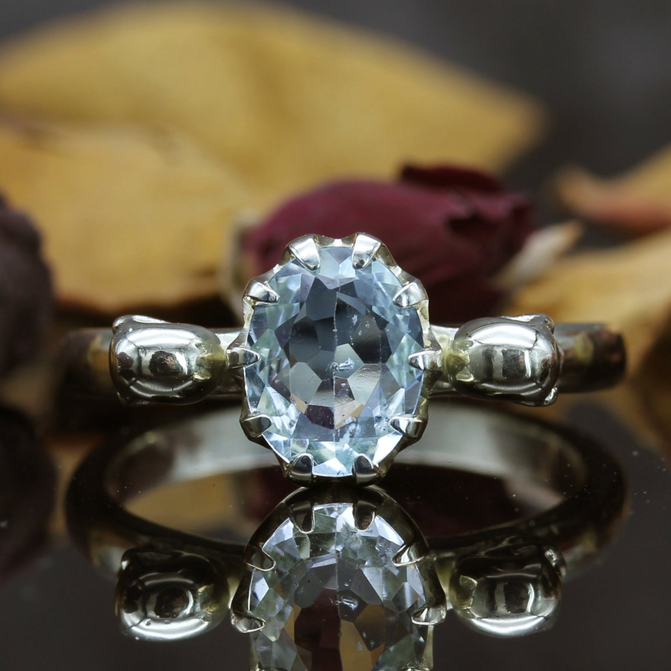White Gold Aquamarine Skull Engagement Ring