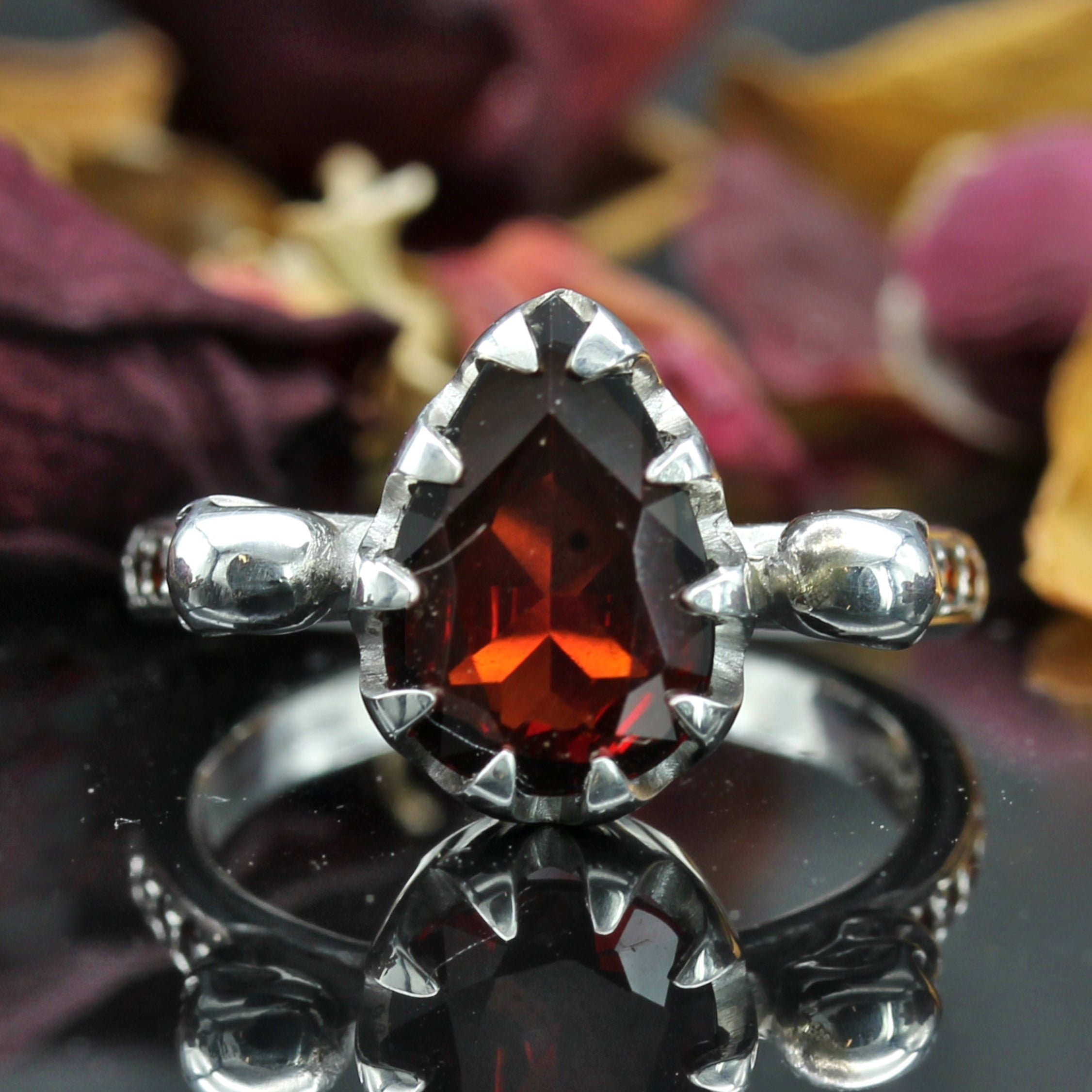 Gold Garnet Skull Engagement Ring