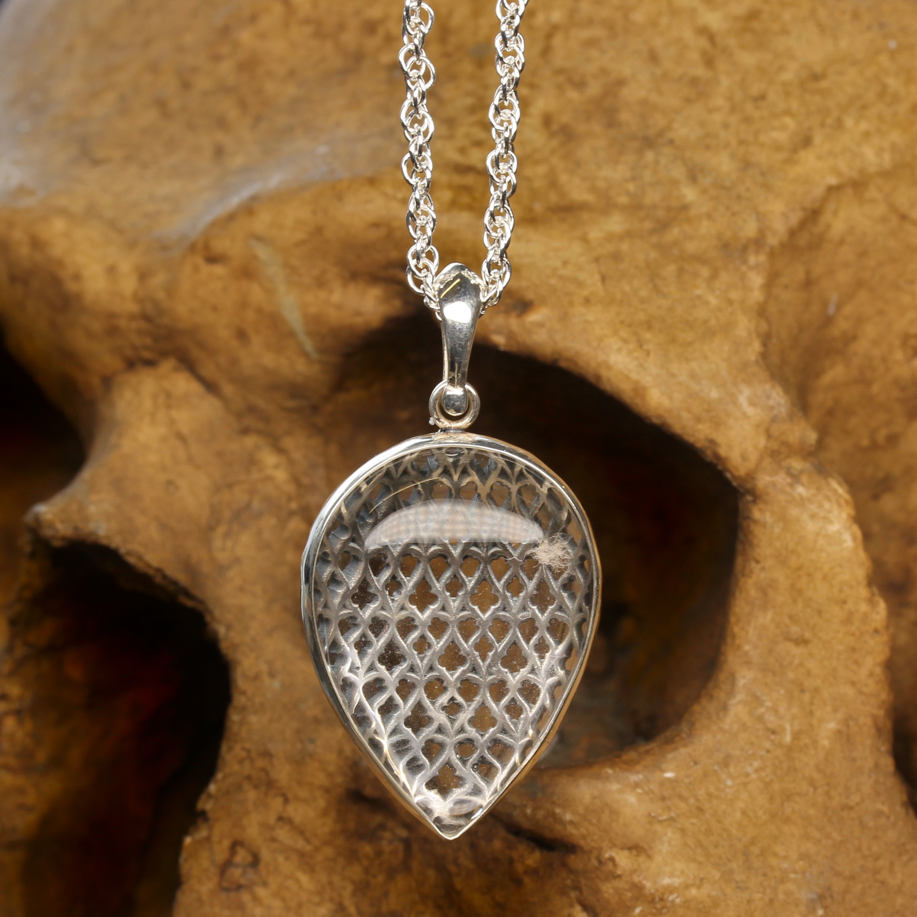 Gothic Pear Shaped Clear Quartz Necklace Gothic Jewellery