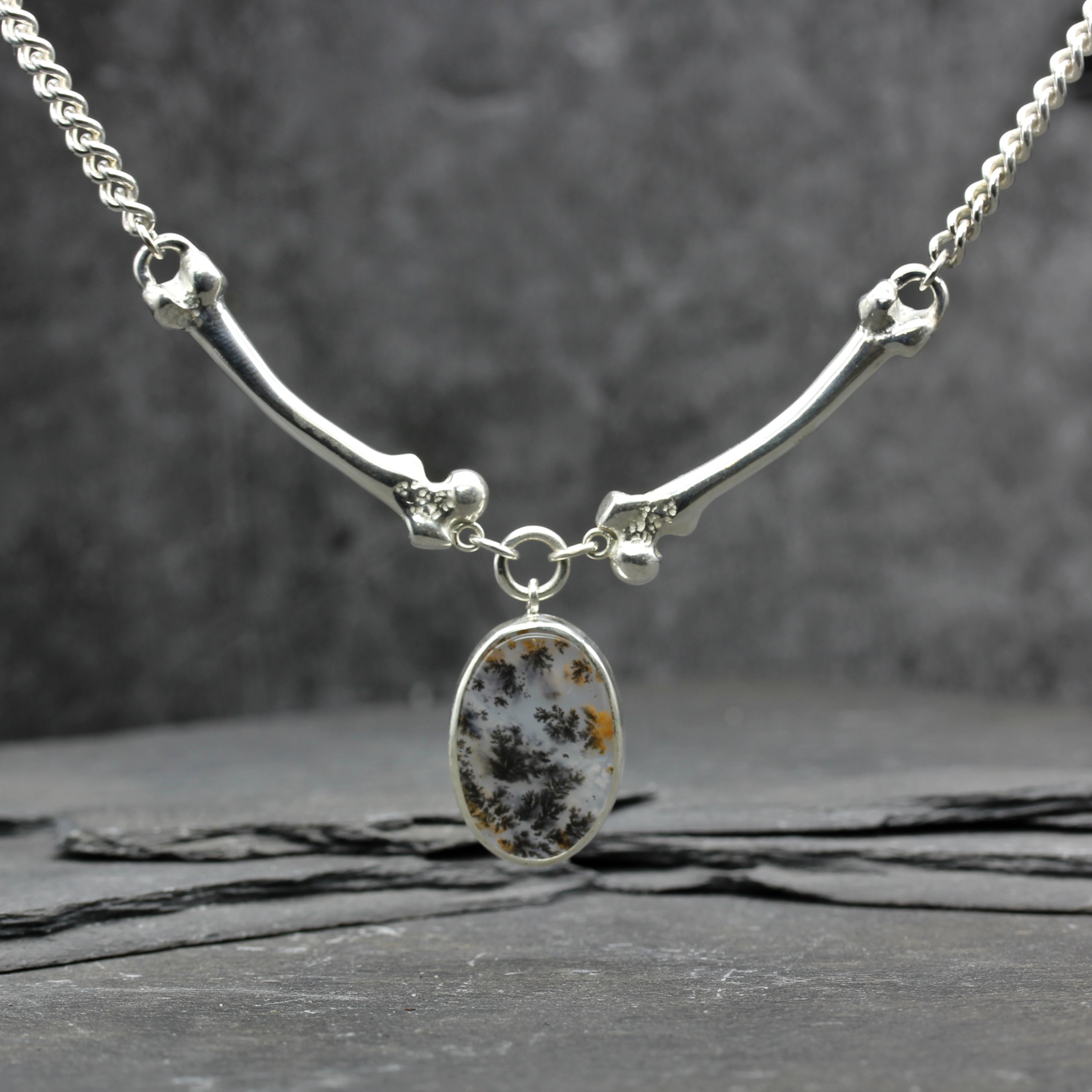 Gothic Dendritic Agate Bone Necklace
