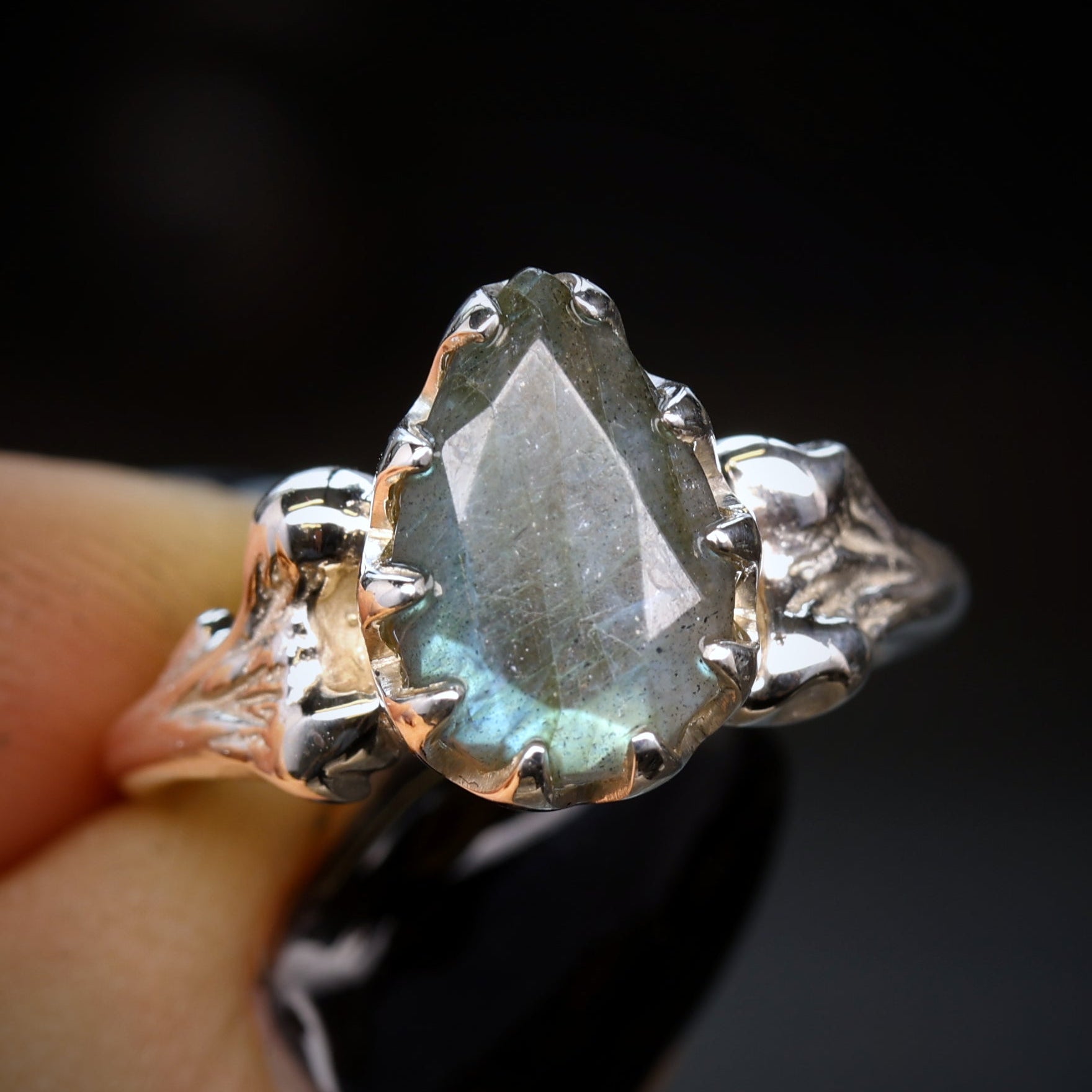 Gothic Labradorite Bone Engagement Ring