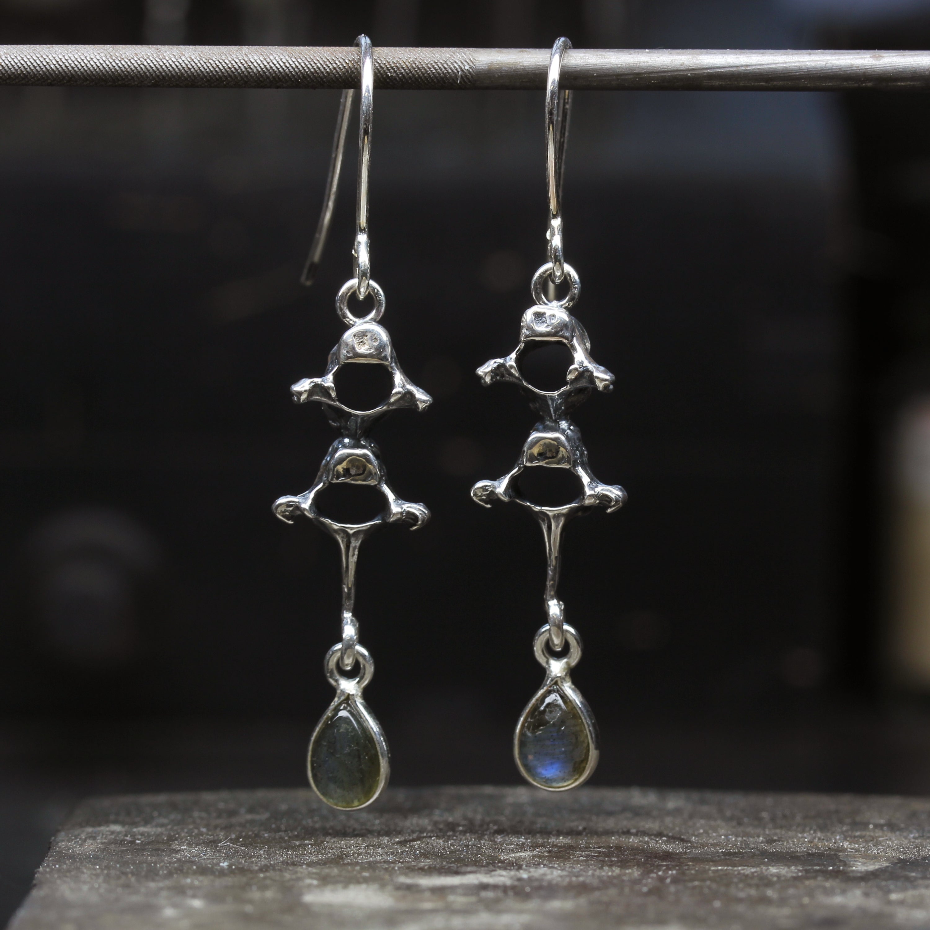 Gothic Labradorite Vertebrae Earrings