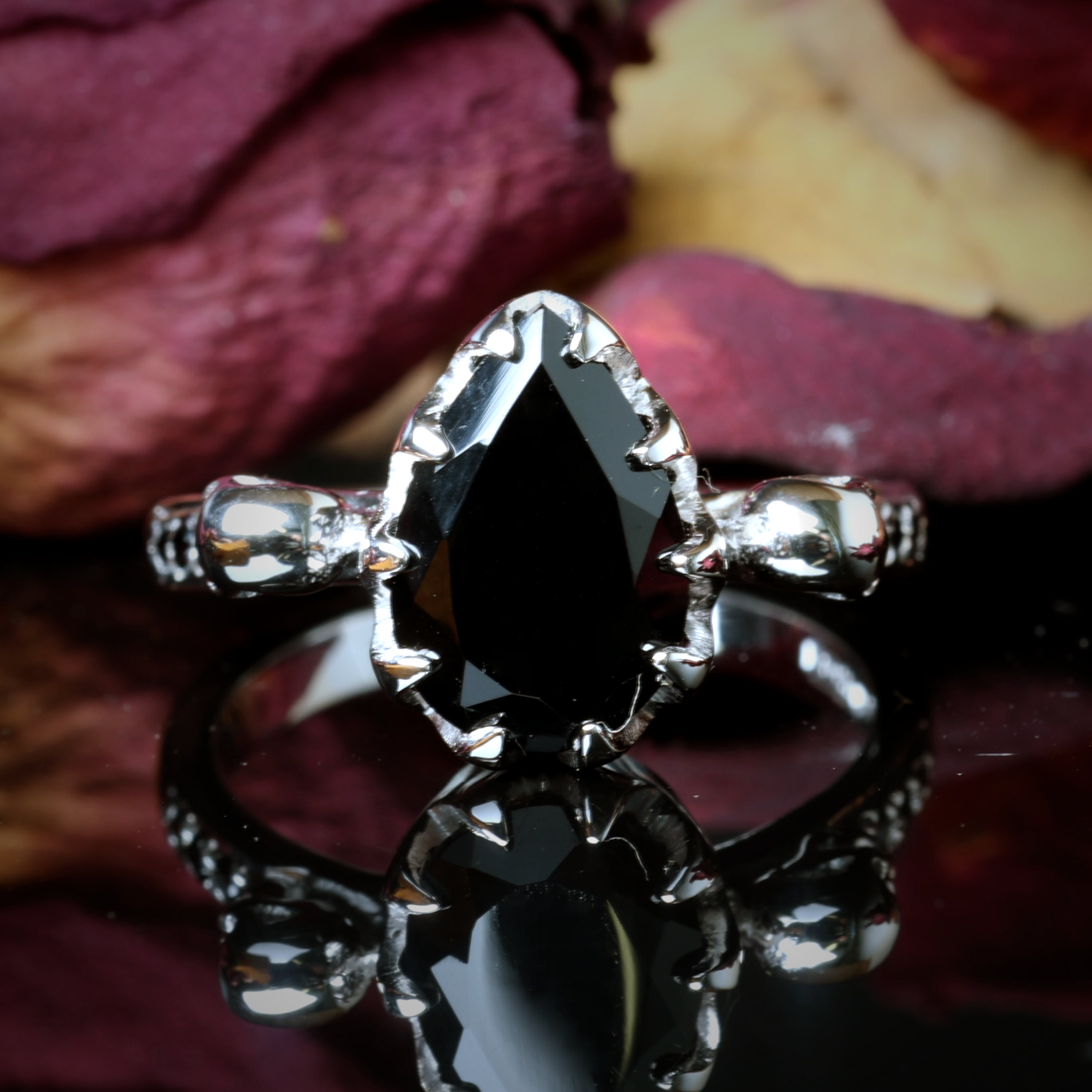 Gold Onyx Skull Engagement Ring