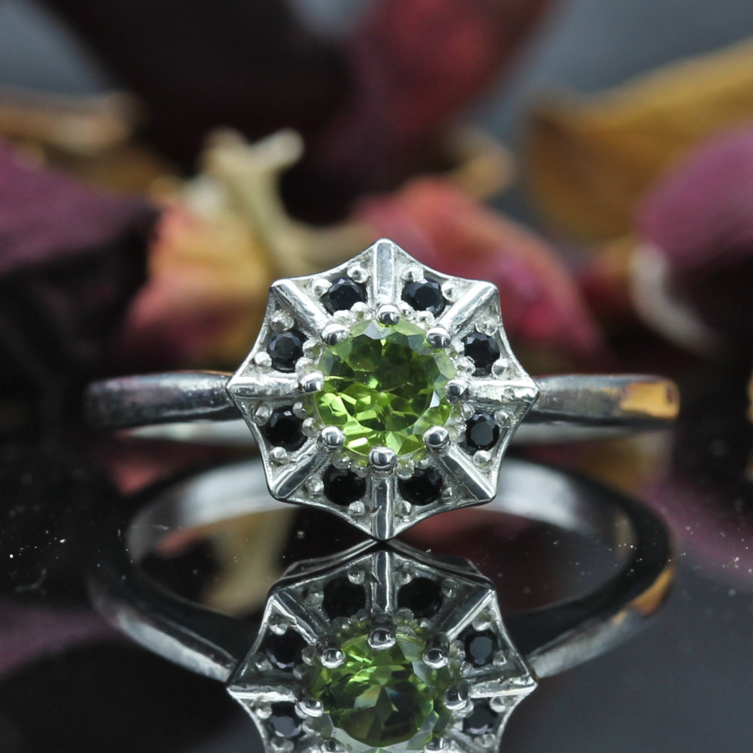 Peridot Spider Web Ring