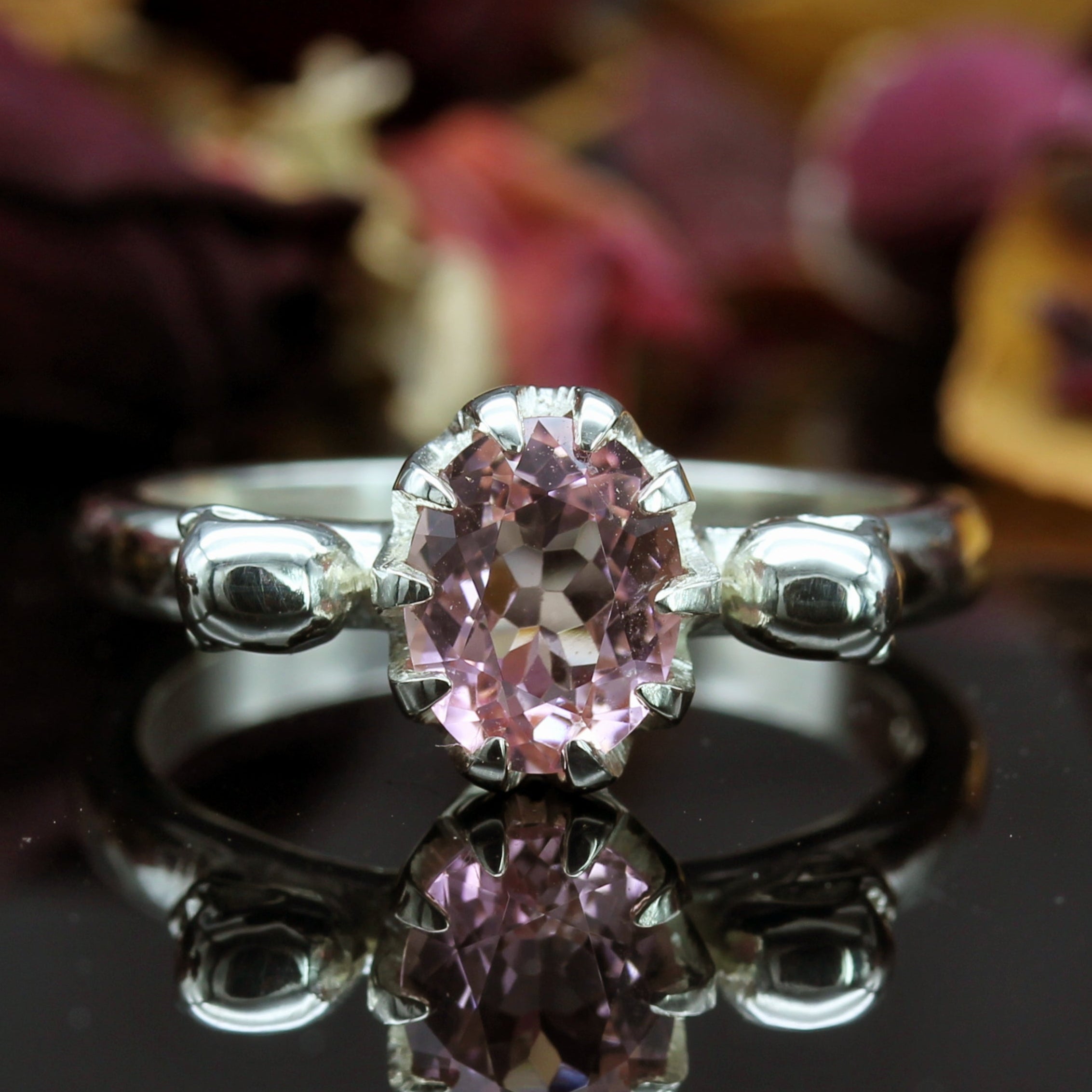 Pink Tourmaline Gold Skull Engagement Ring