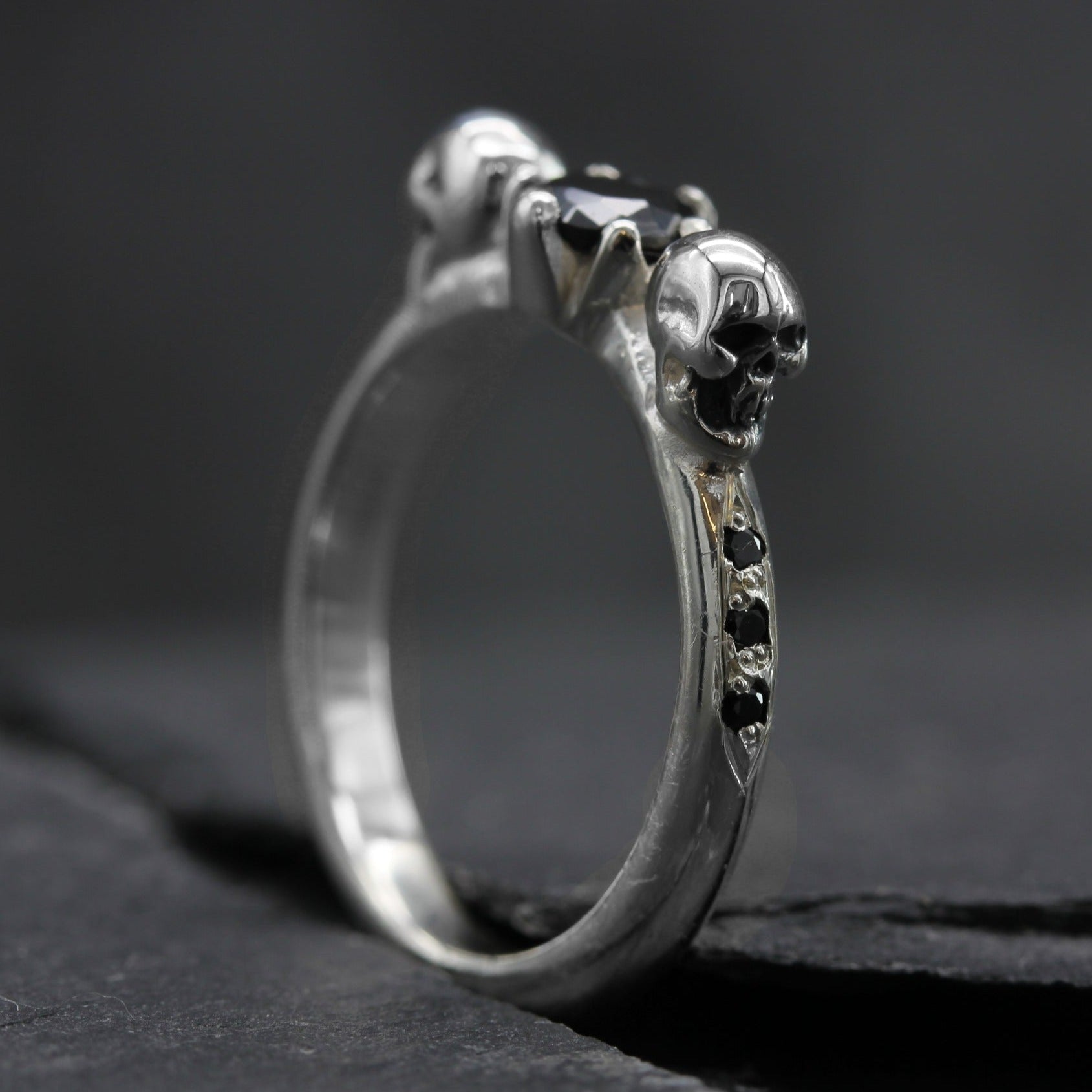 Gold Black Skull Engagement Ring