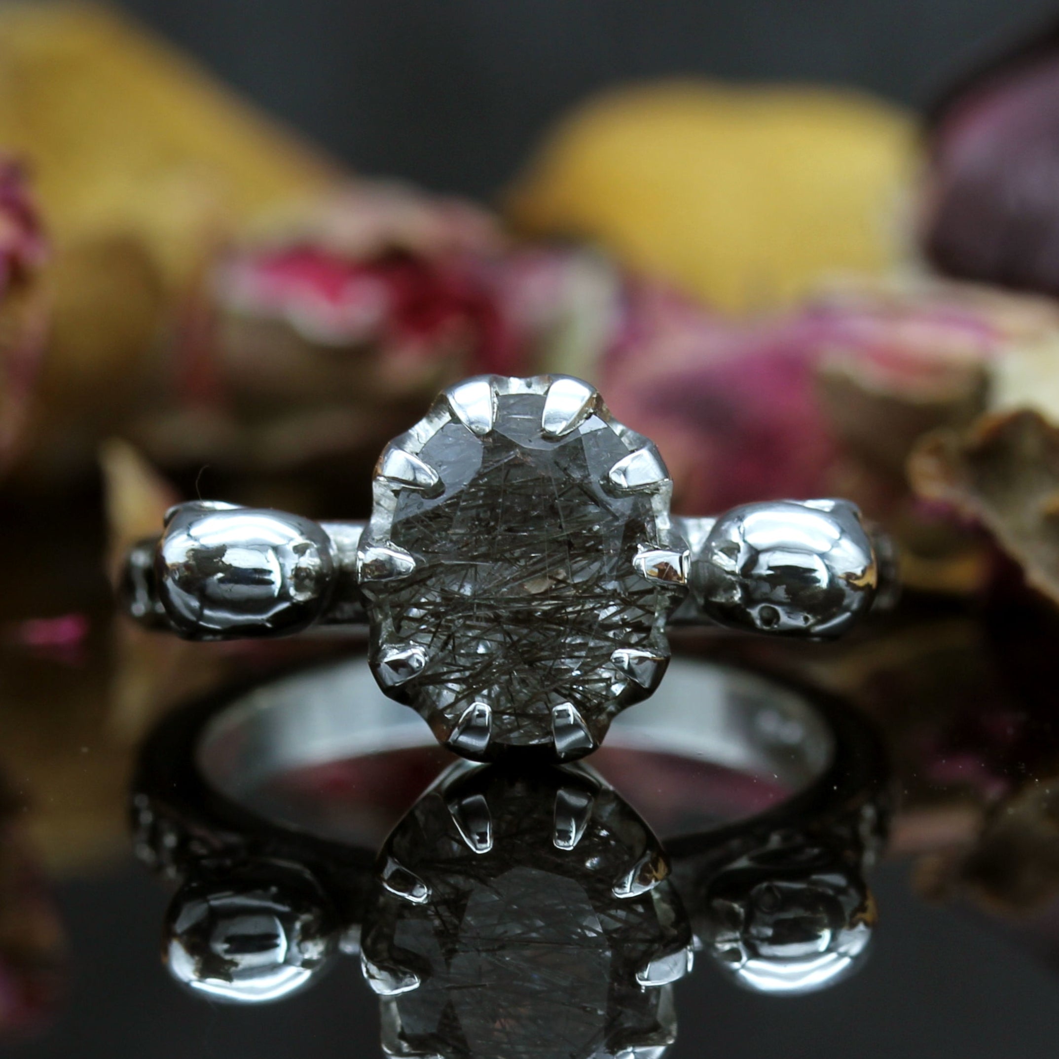 Tourmalated Quartz Gothic Skull Engagement Ring