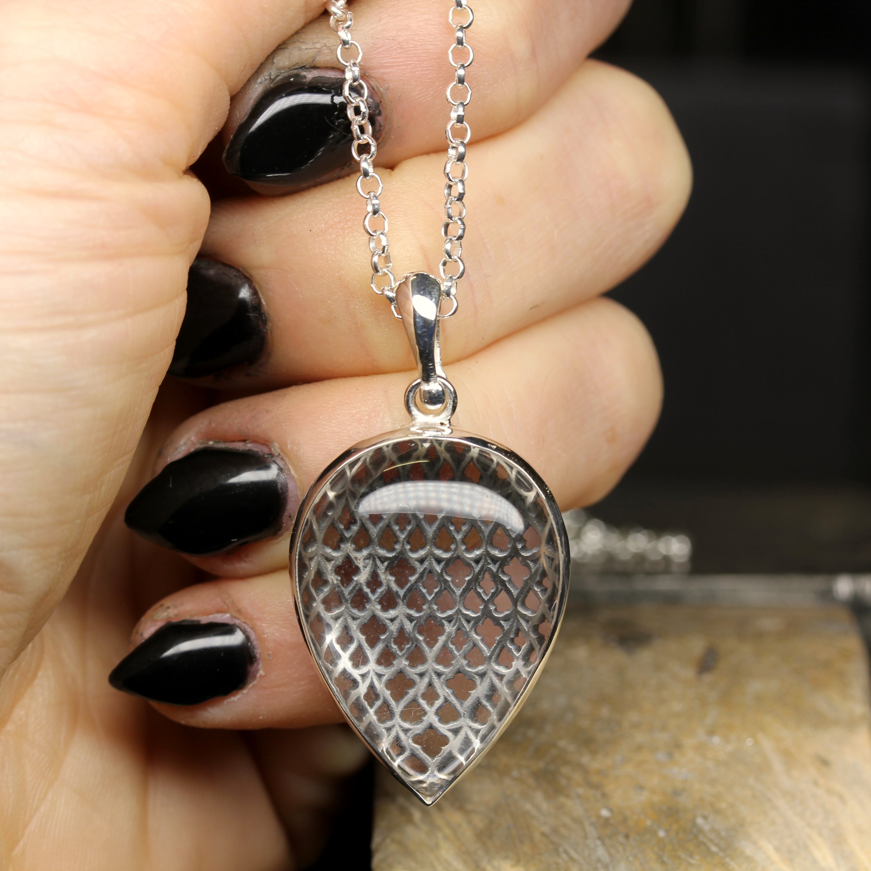 Women's Gothic Silver Quartz Necklace
