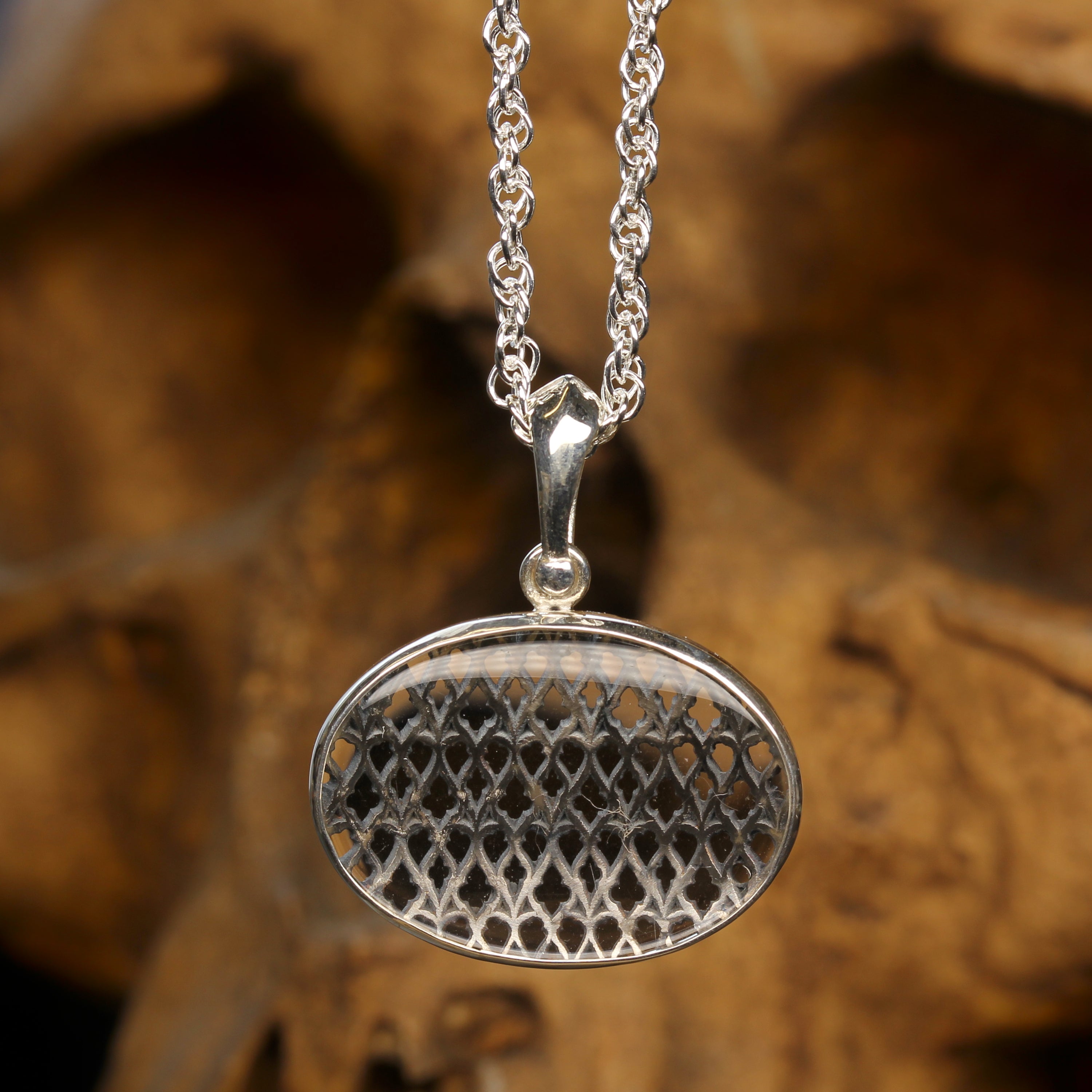 Oval Clear Quartz Gothic Silver Necklace