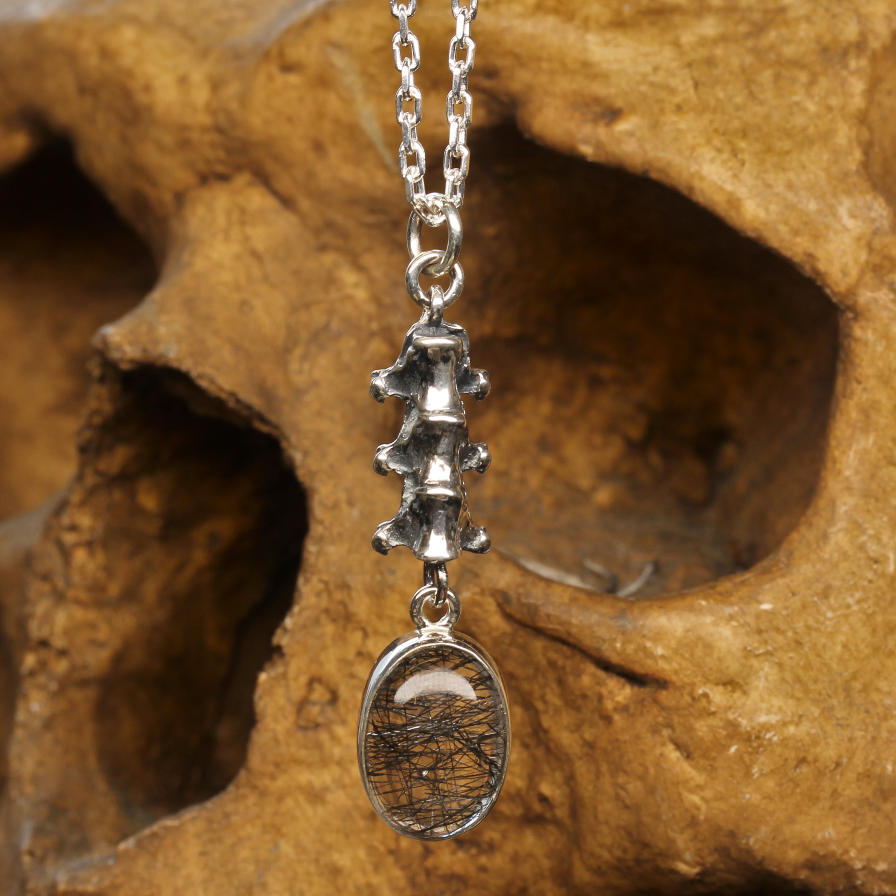 Silver Spine Necklace with Quartz Pendant Gothic Jewellery
