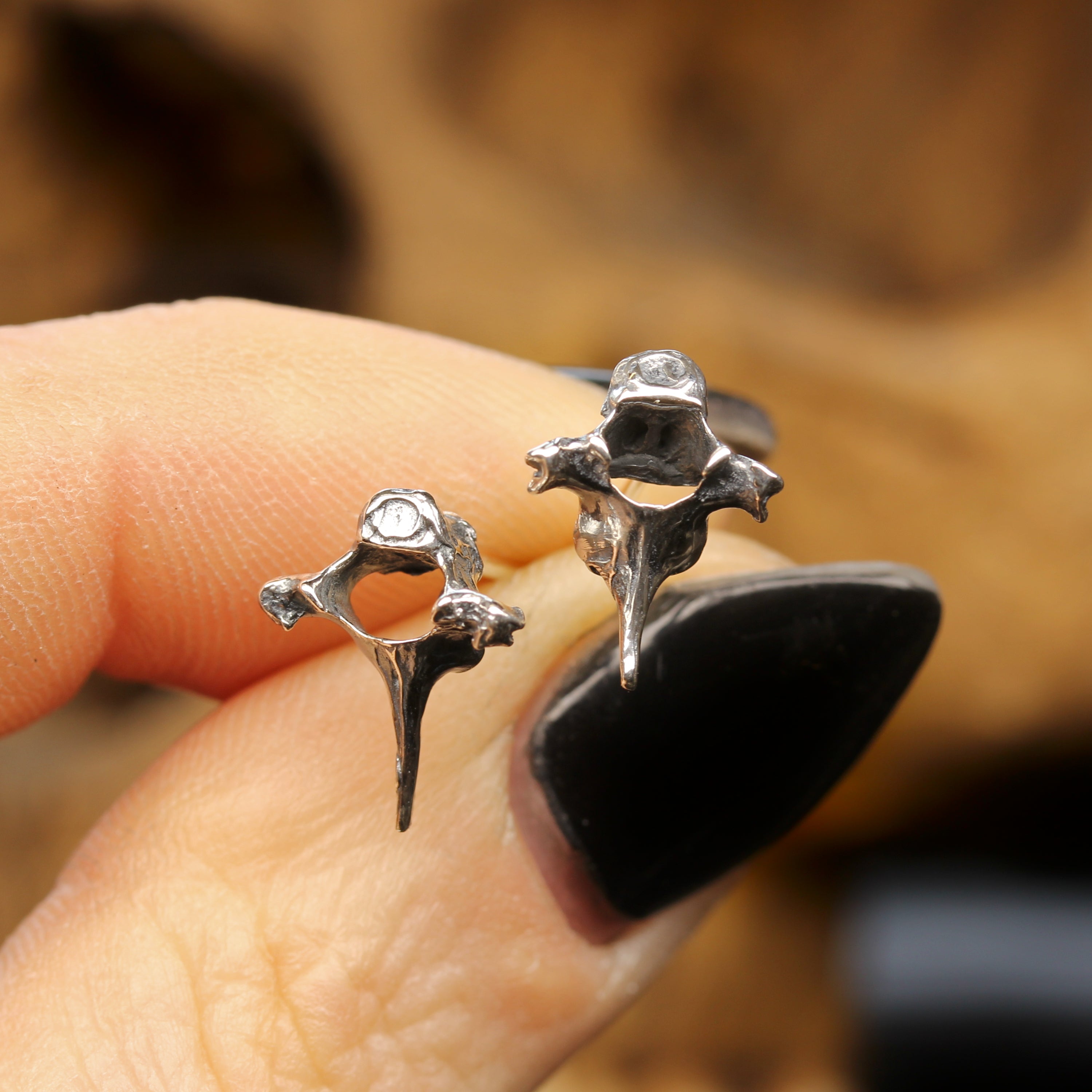 Silver Vertebrae Stud Earrings Gothic Earrings