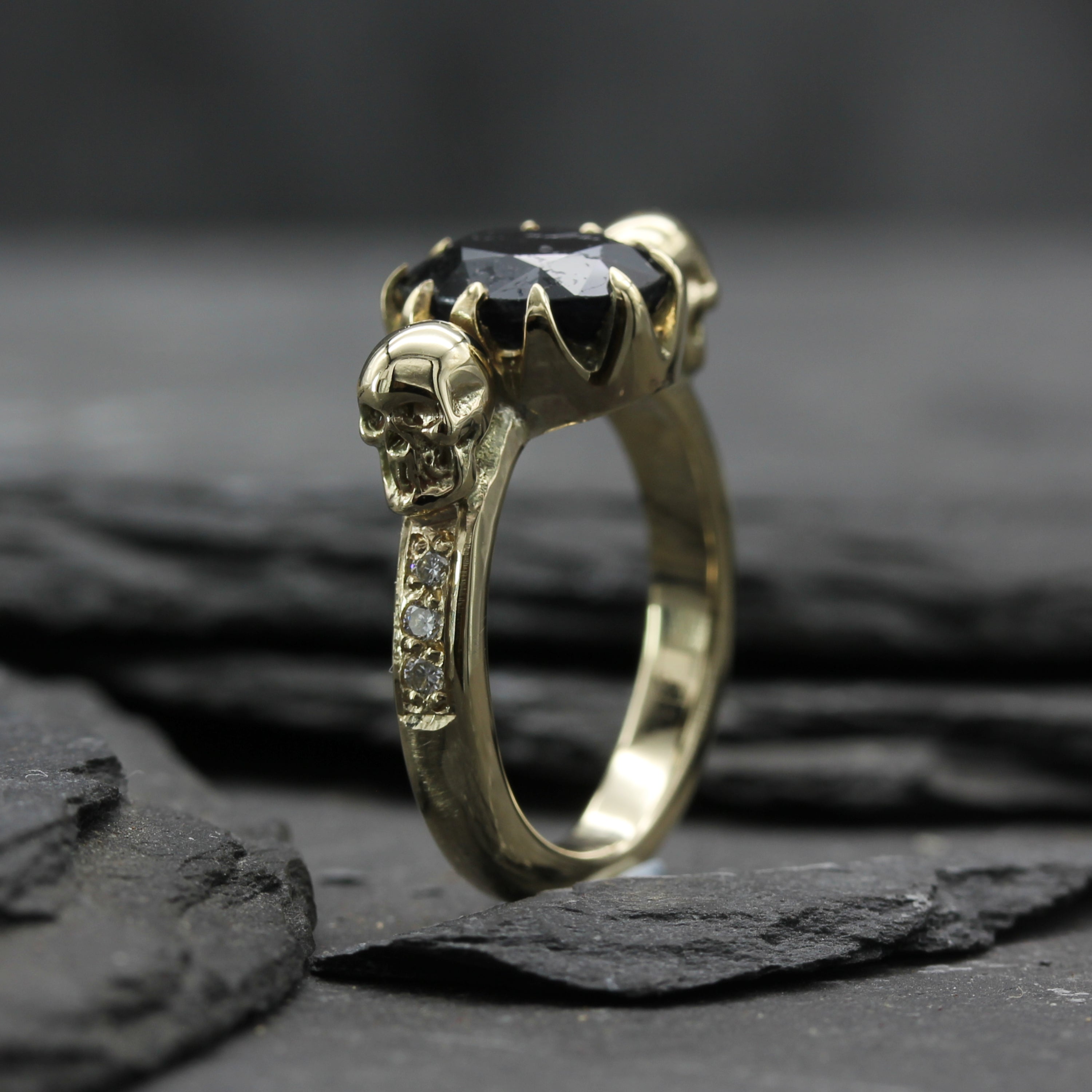 Gold Oval Skull Engagement Ring