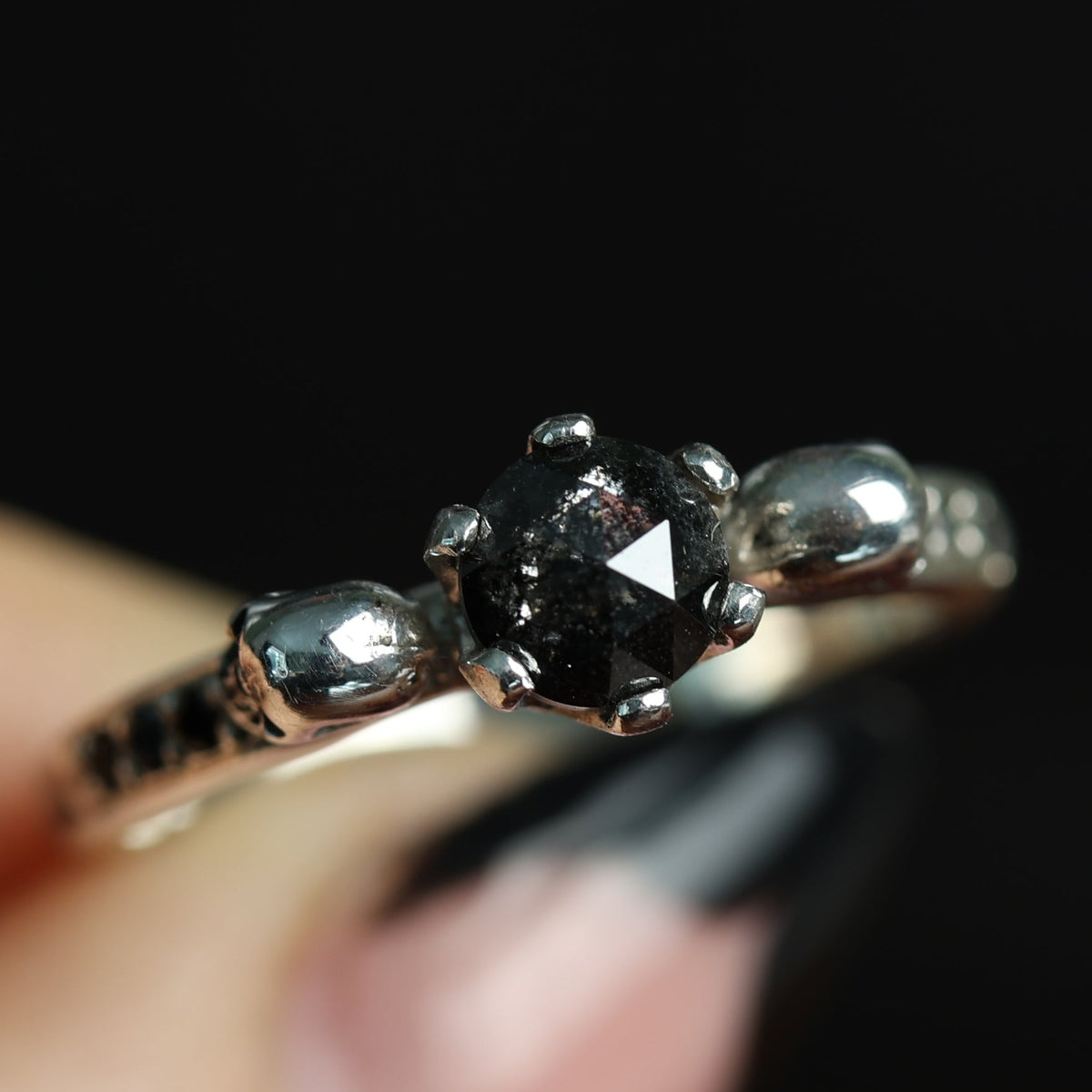 9ct White Gold Salt & Pepper Diamond - Skull Engagement Ring