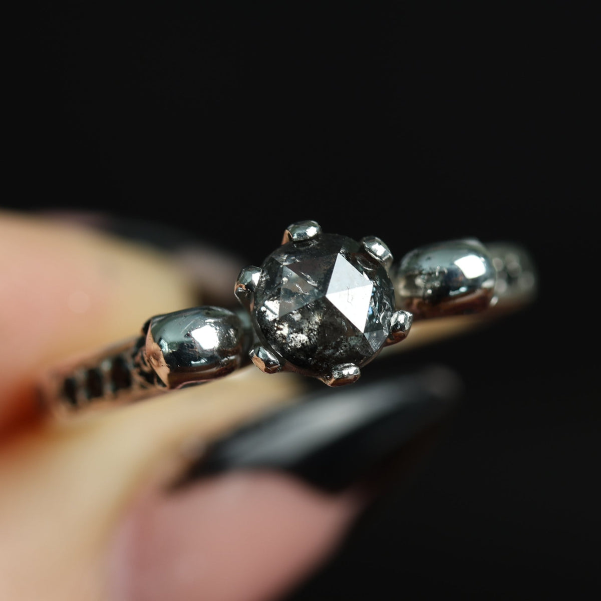 9ct White Gold Salt & Pepper Diamond - Skull Engagement Ring