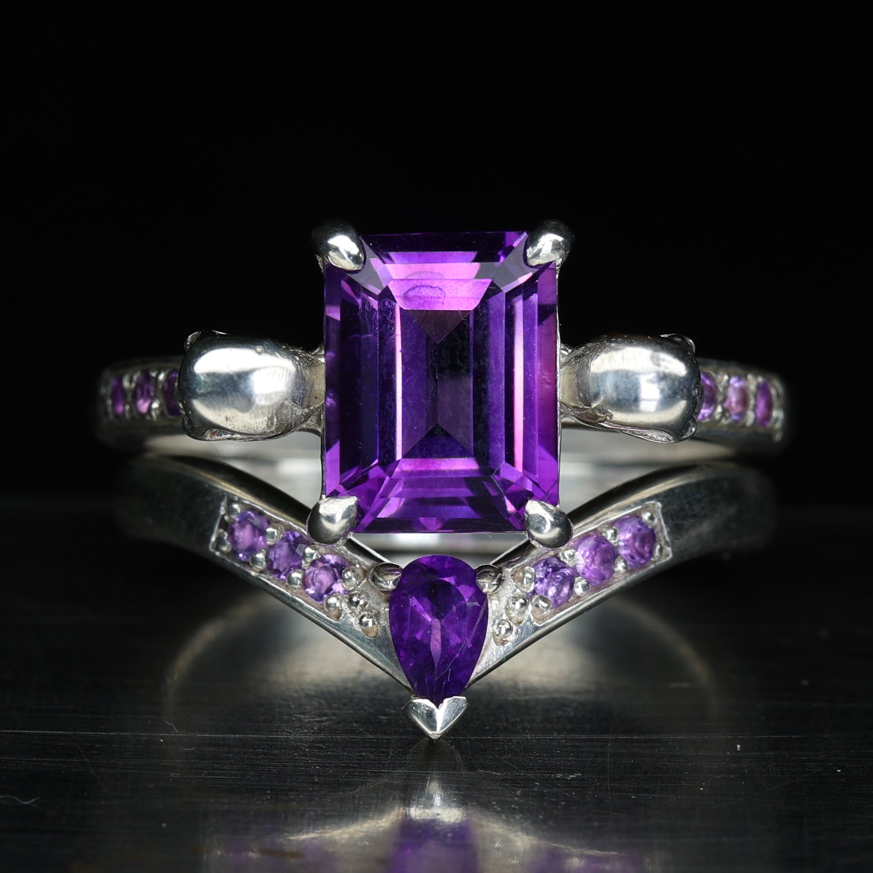 Skull Engagement Ring - Amethyst