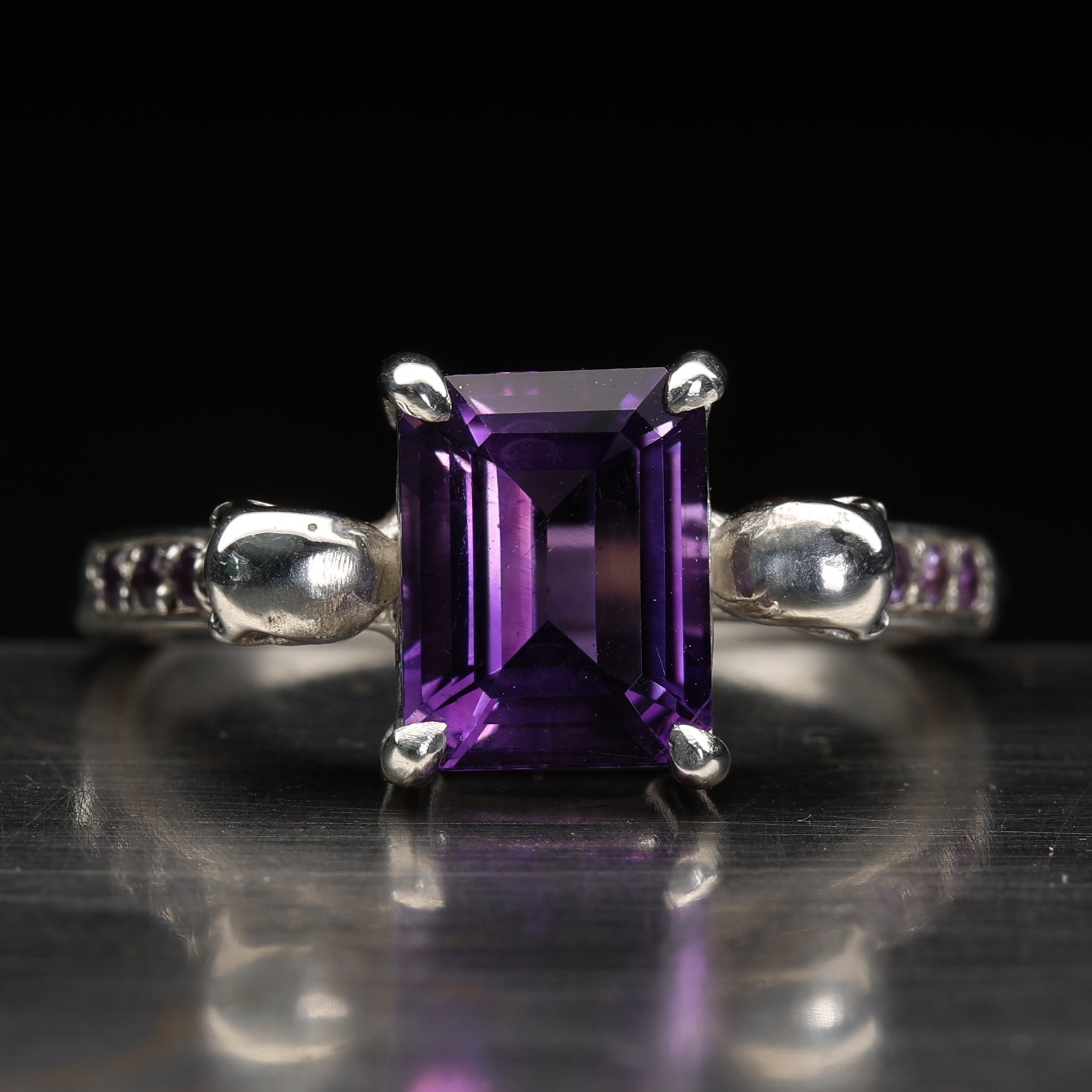 Skull Engagement Ring - Amethyst