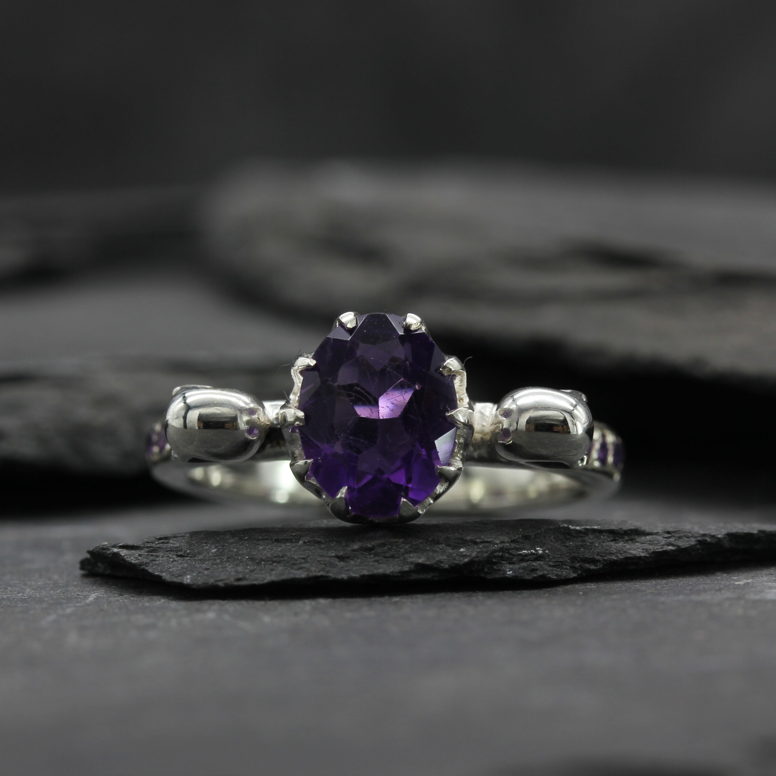 Onyx,Amethyst Garnet 6mm Princess Eternal Embrace Engagement ring - 14K  White Gold |JewelsForMe