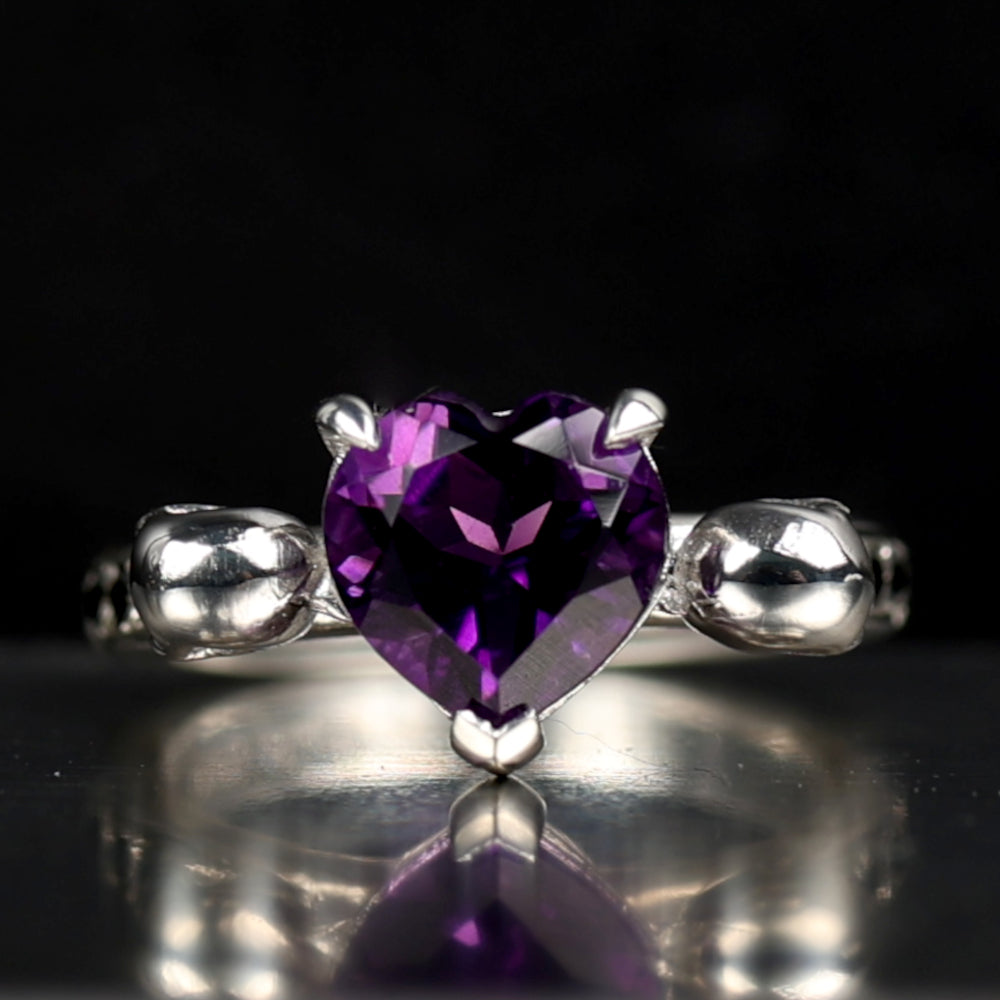 Gothic Heart Skull Engagement Ring - Silver & Gold