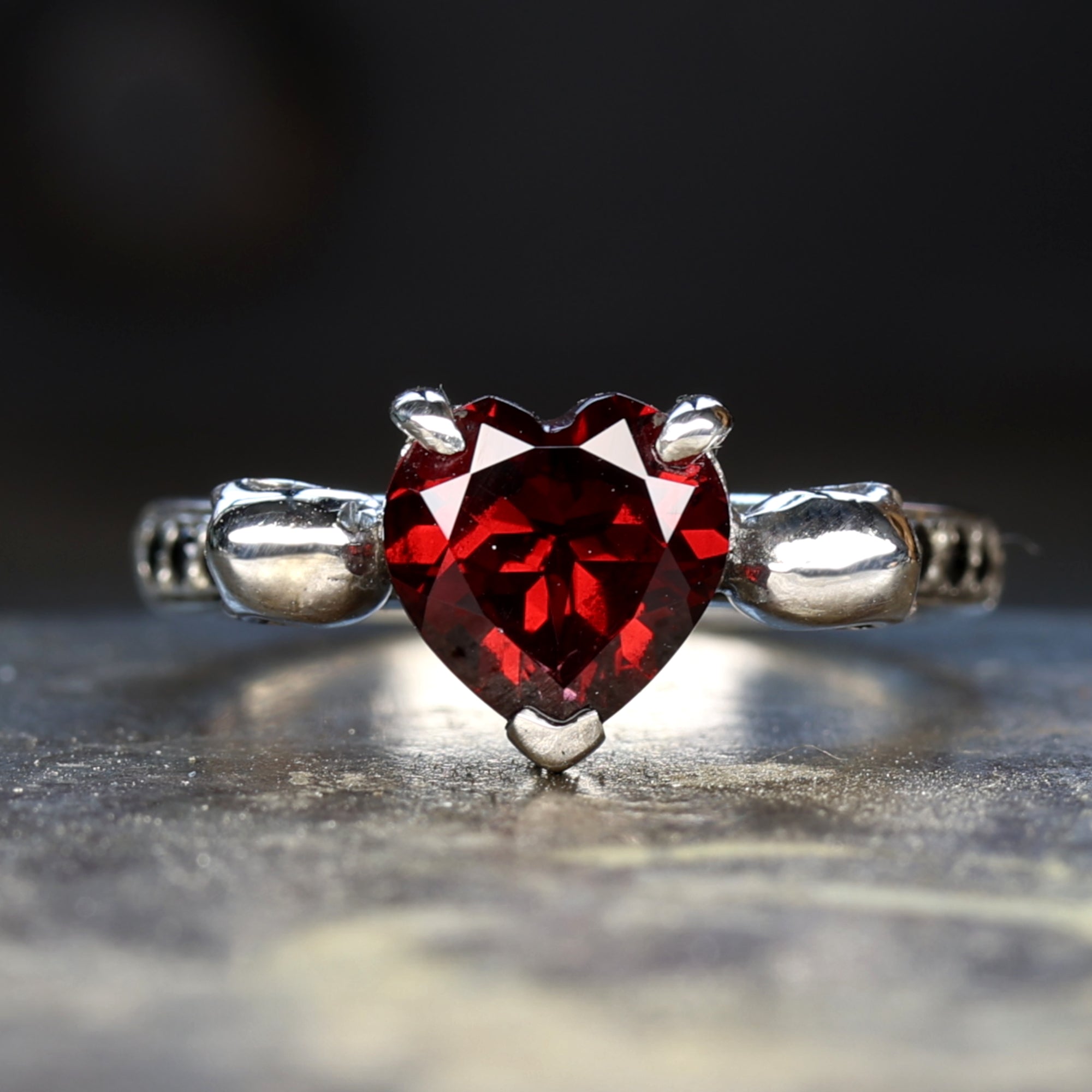 Natural Red Garnet Heart Ring, 925 Sterling Silver, Statement Jewelry For Him Or Her
