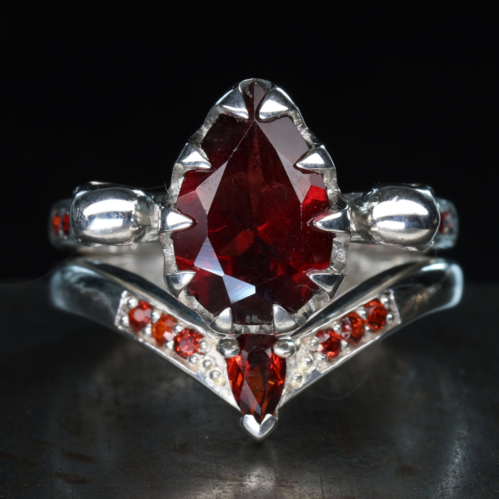 Skull Engagement Ring - Pear Garnet