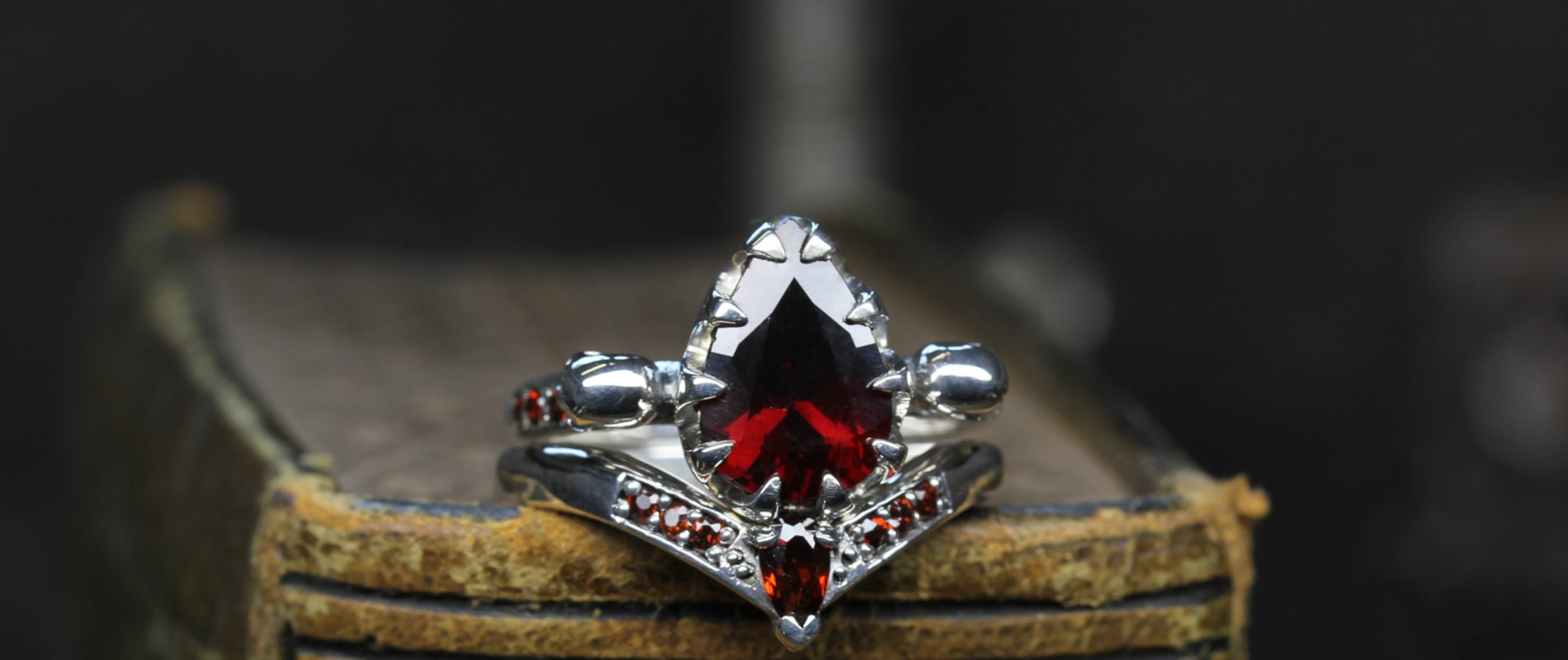 Garnet Skull Engagement Ring Set