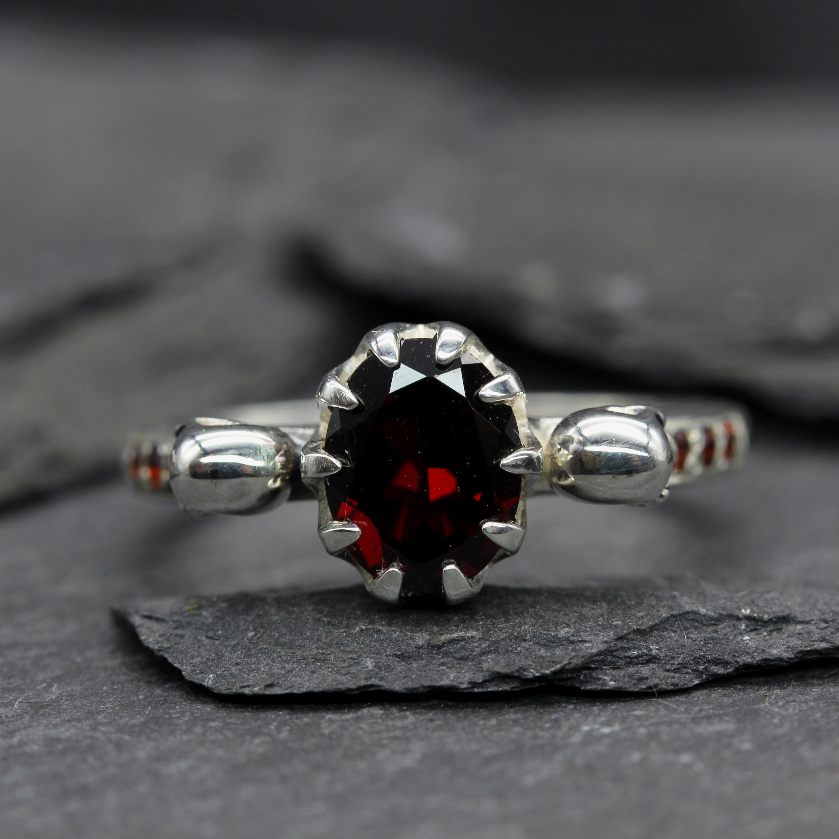 Garnet Gothic Skull Engagement Ring