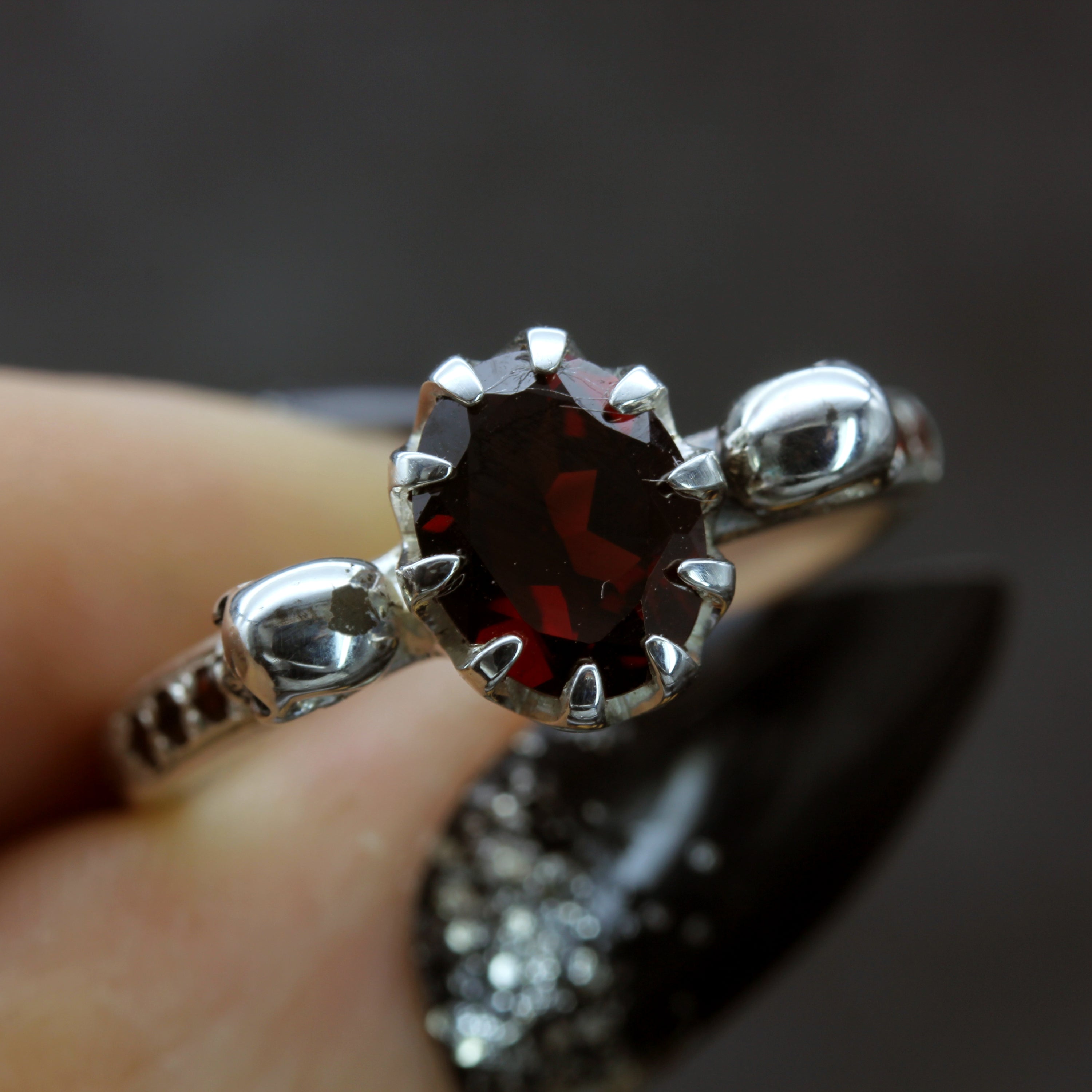 Garnet Gothic Skull Engagement Ring