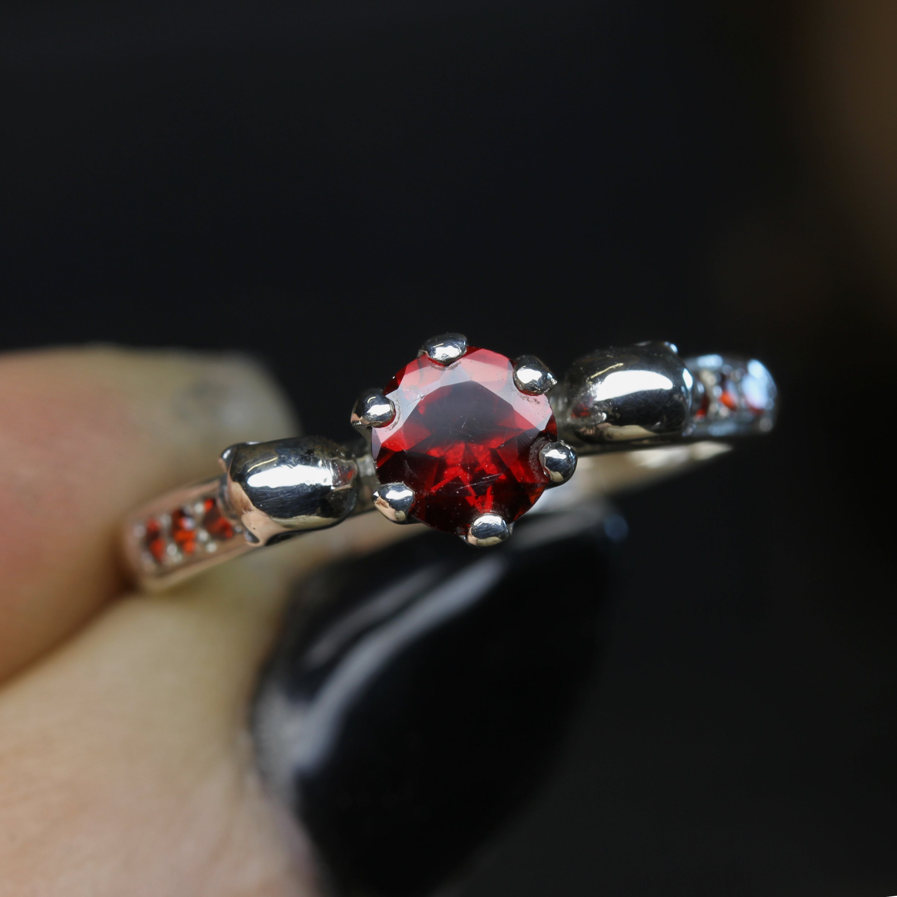 Garnet Skull Engagement Ring