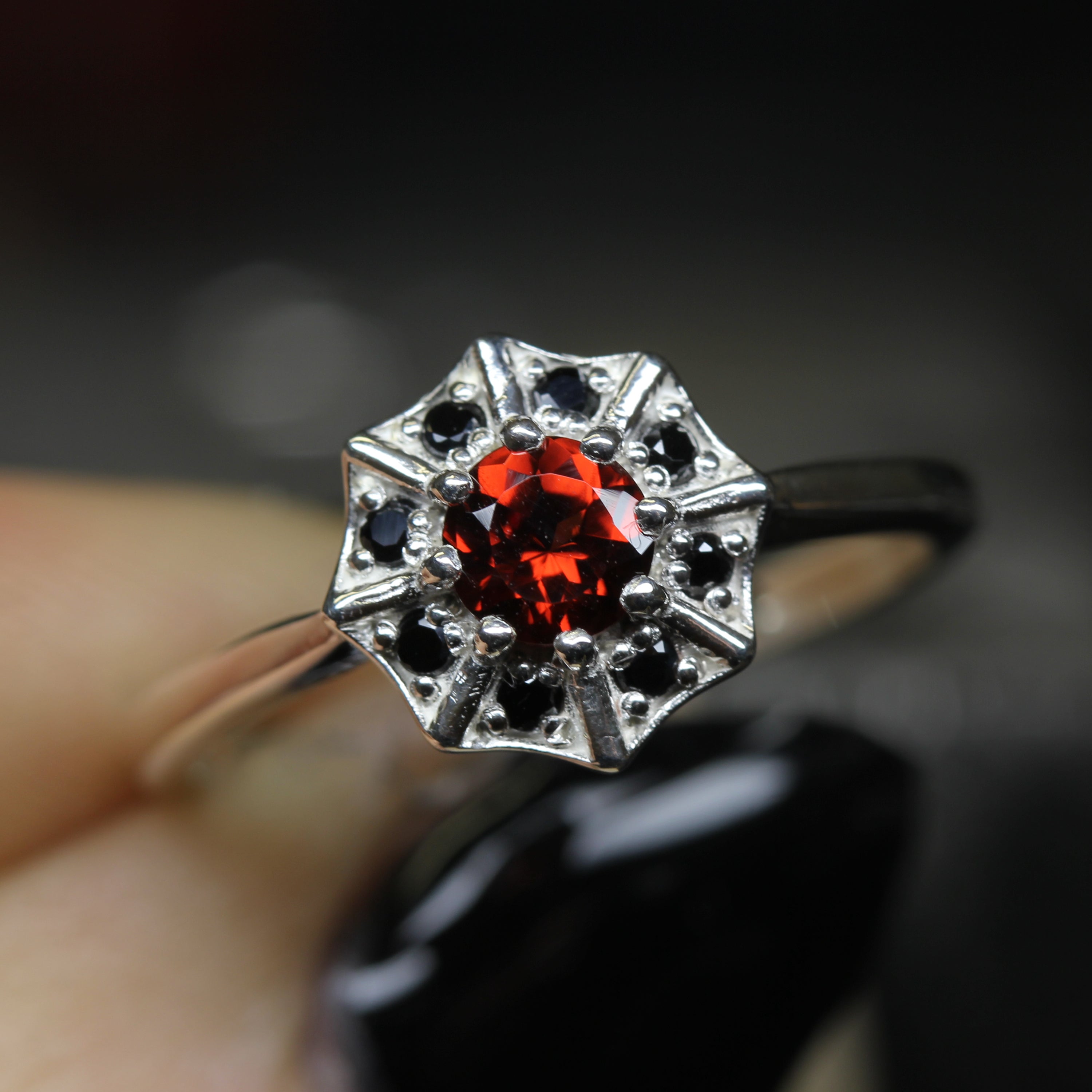 Garnet Spider Web Ring