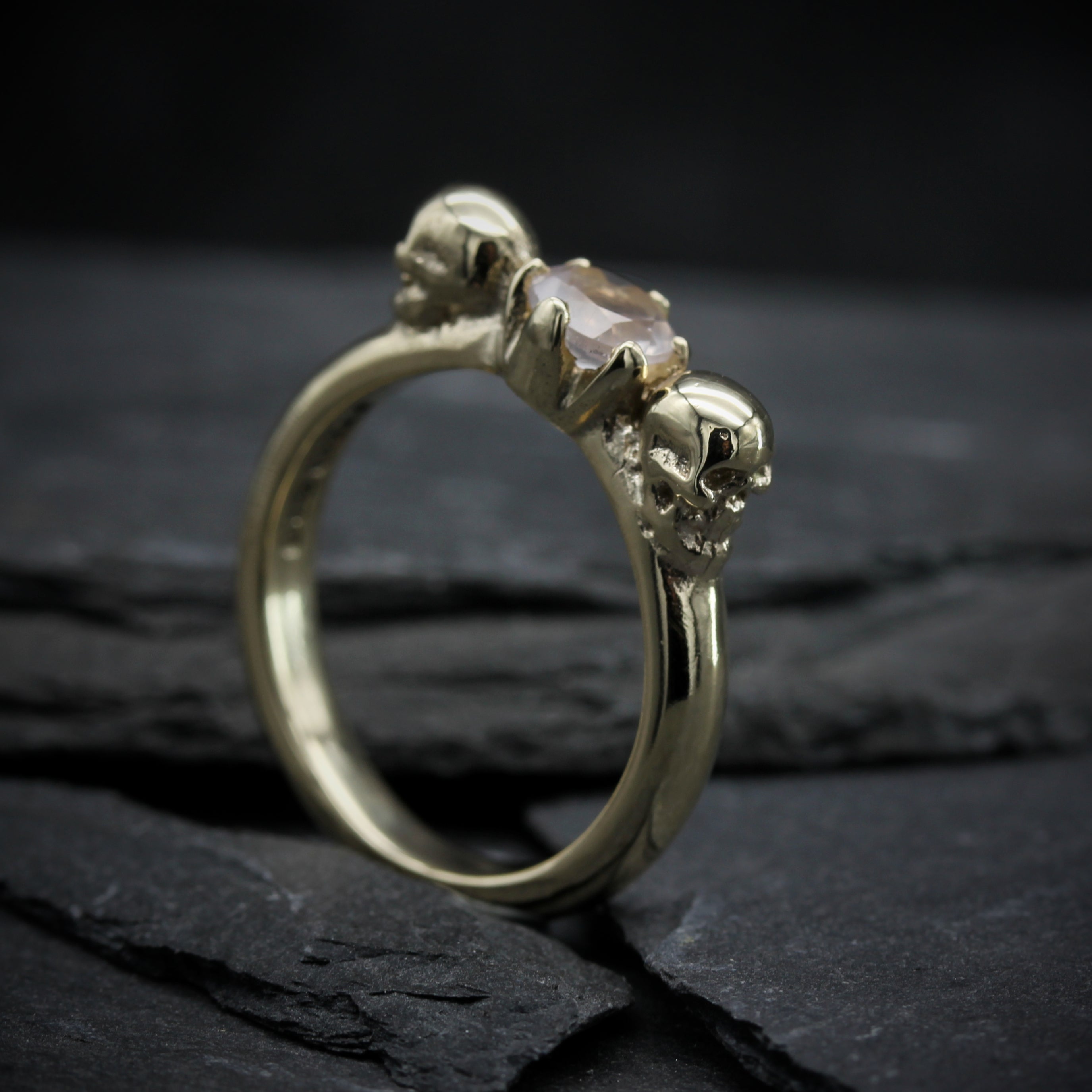 Rose Quartz Skull Engagement Ring 
