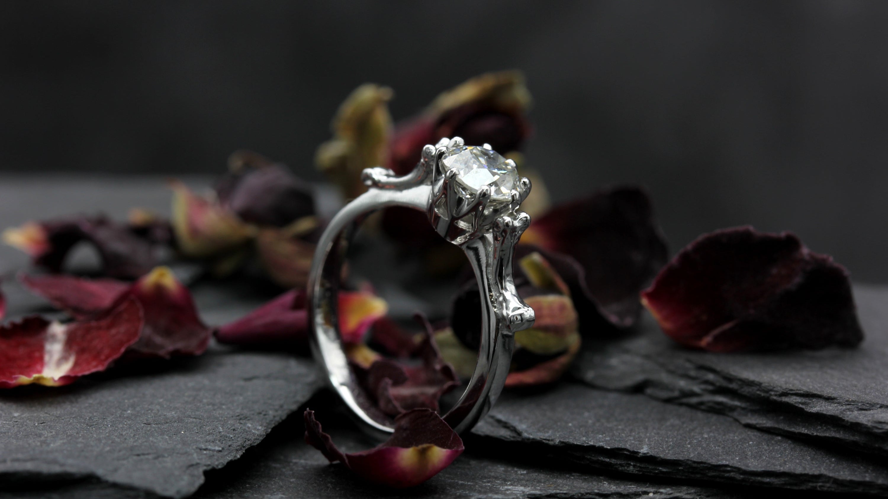 White Gold Gothic Bone Engagement Ring