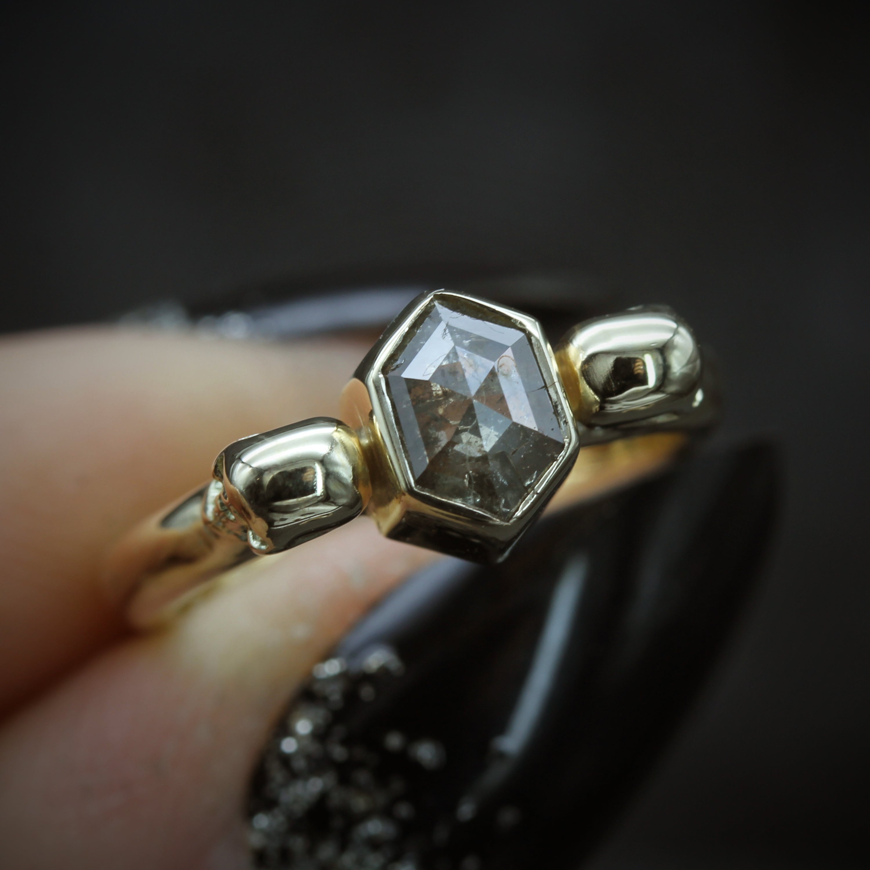 Salt & Pepper Diamond Skull Engagement Ring