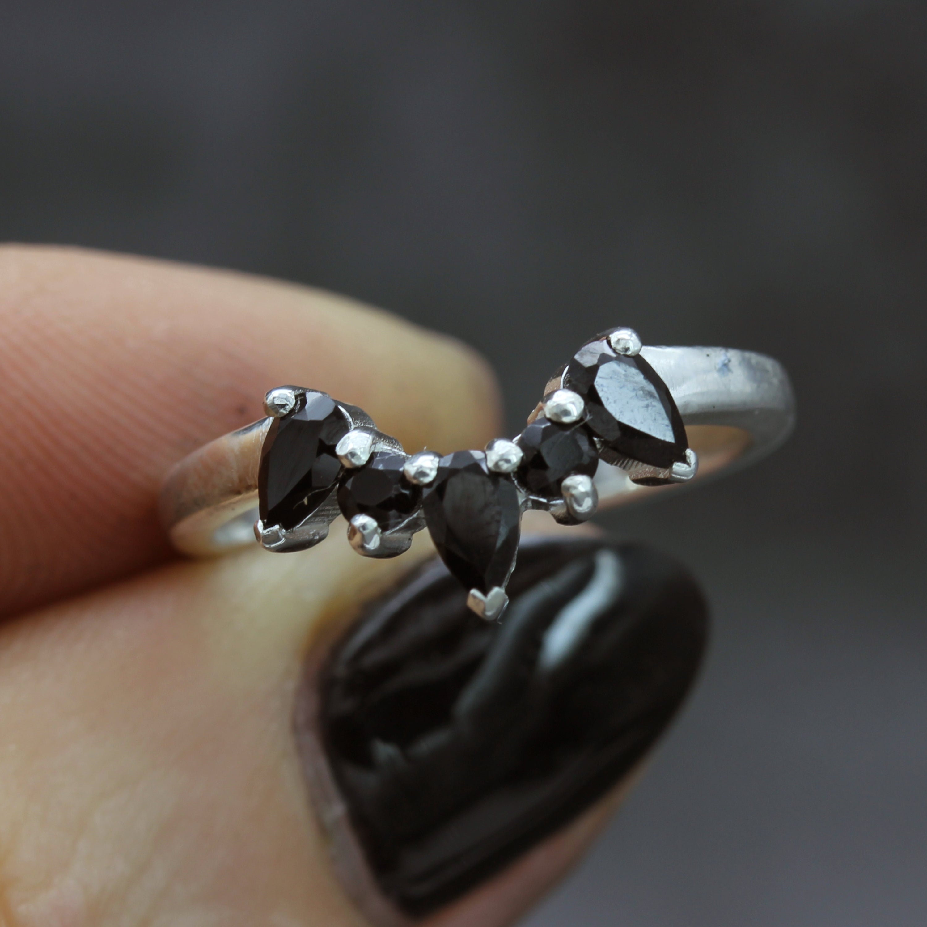 Gothic Silver Gypsy Ring - Set with Black Spinel – hellcatjewellery