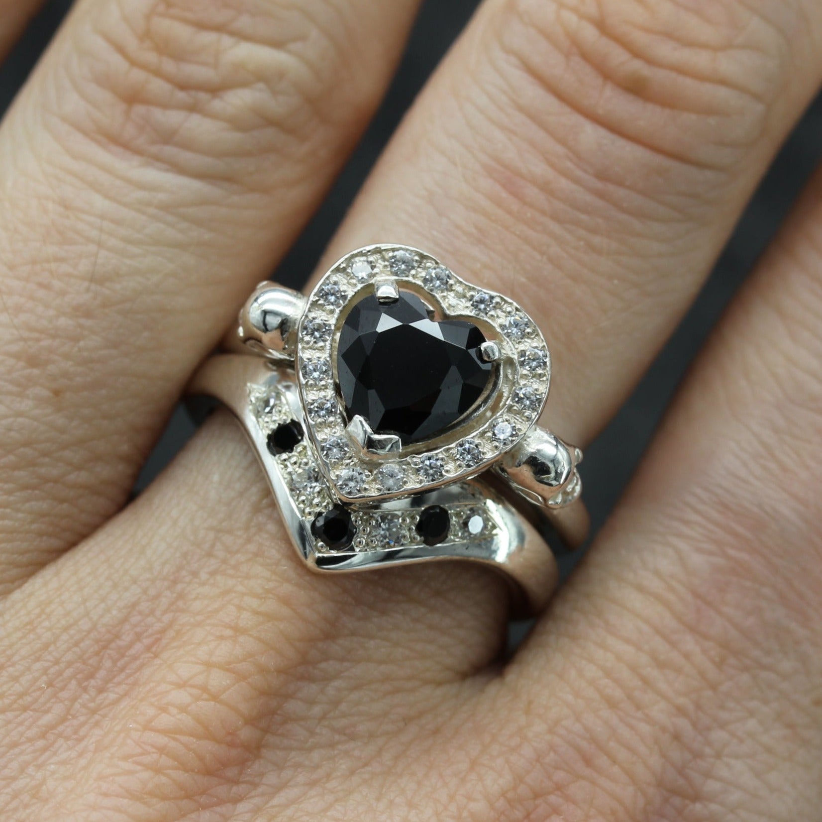 Gothic Heart Engagement & Wedding Ring Set