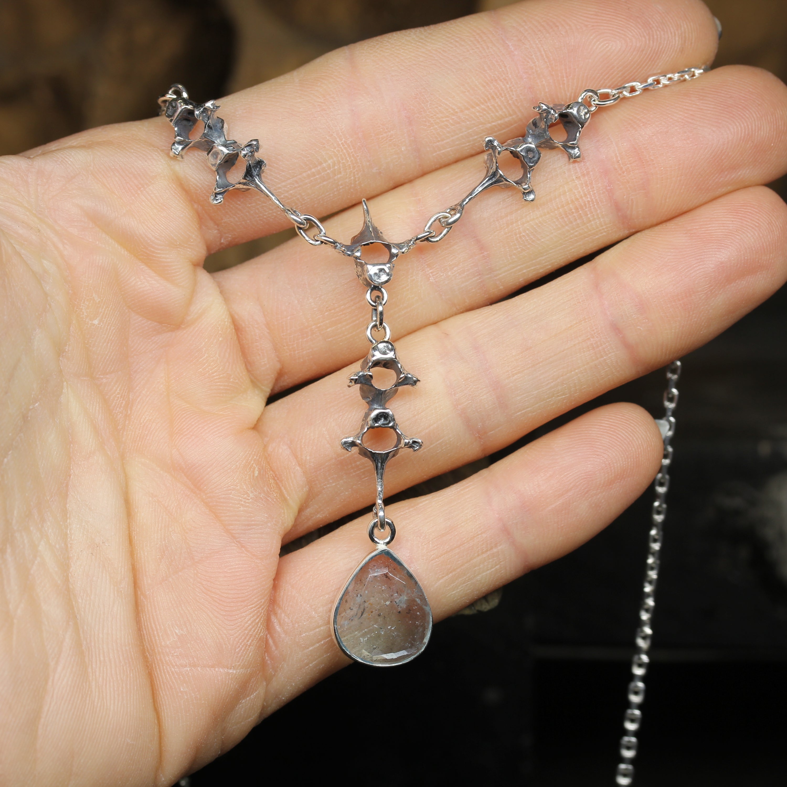 Gothic Aquamarine Vertebrae Necklace