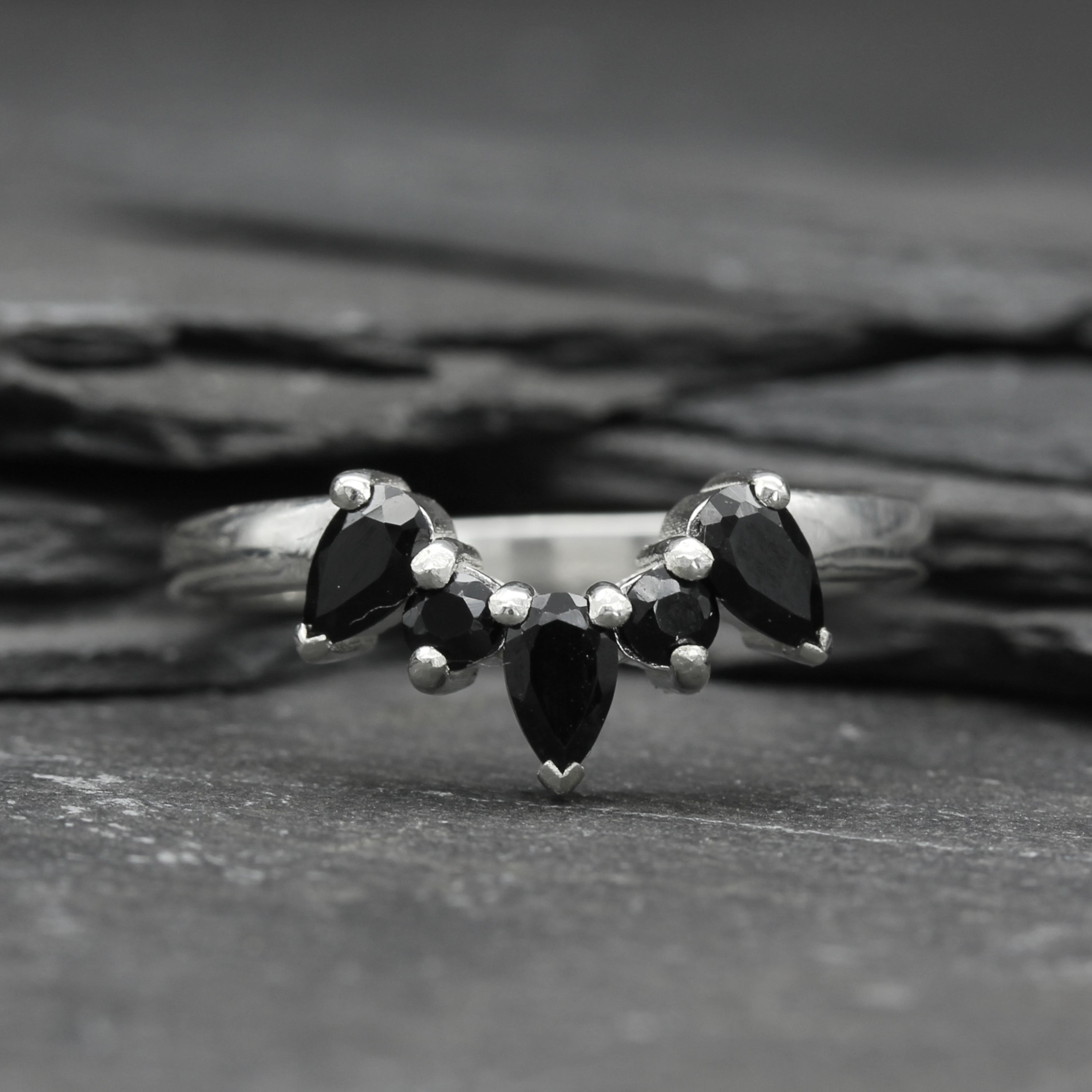 Gothic Silver Gypsy Ring - Set with Black Spinel – hellcatjewellery