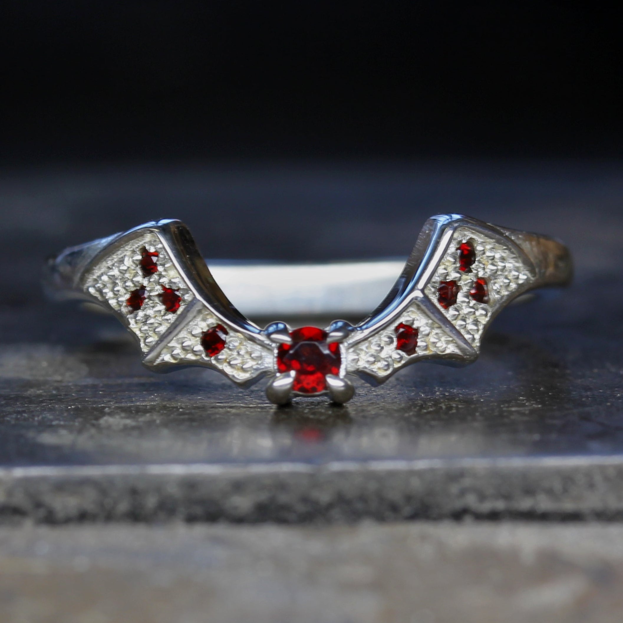 Gothic Garnet Bat Wedding Ring