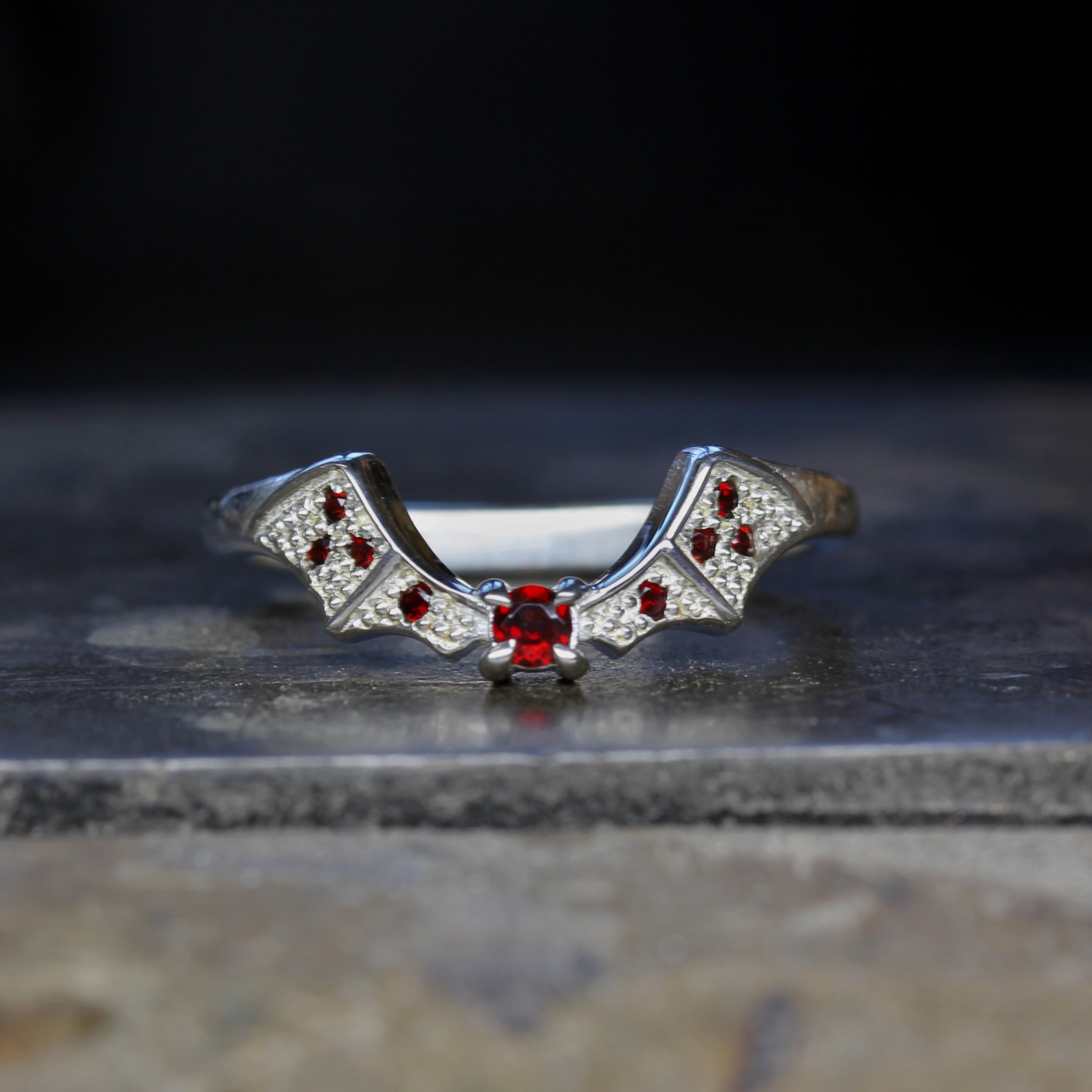 Gothic Garnet Bat Wedding Ring