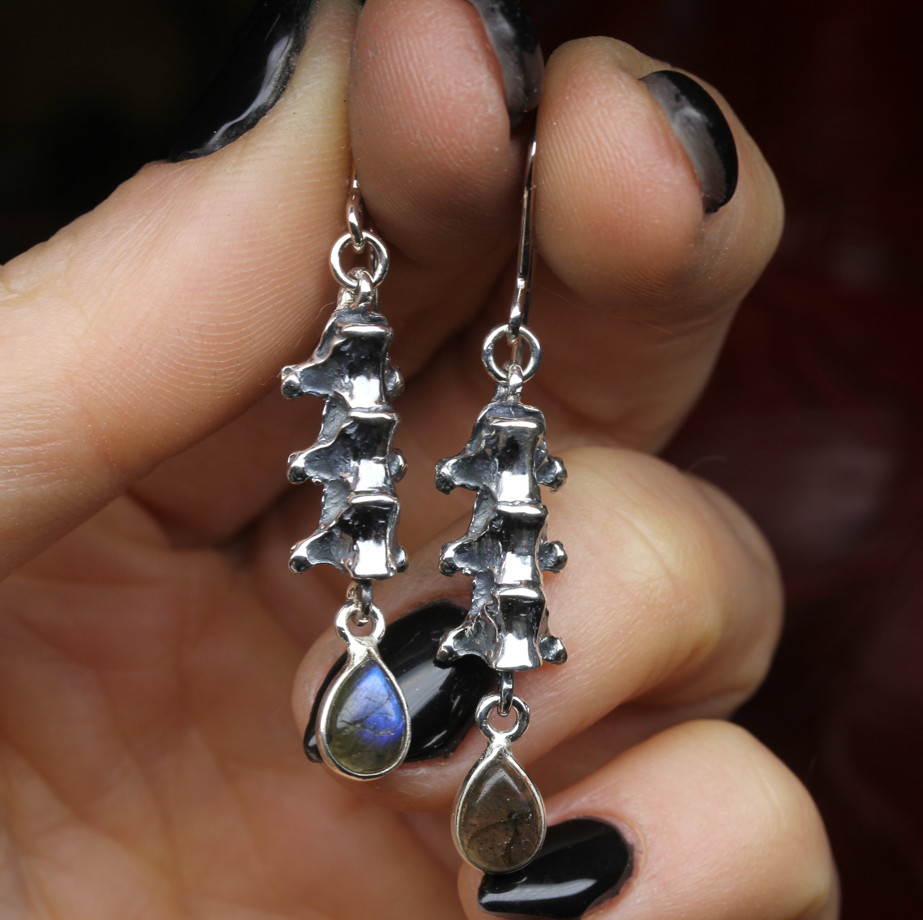 Gothic Labradorite Silver Spine Earrings