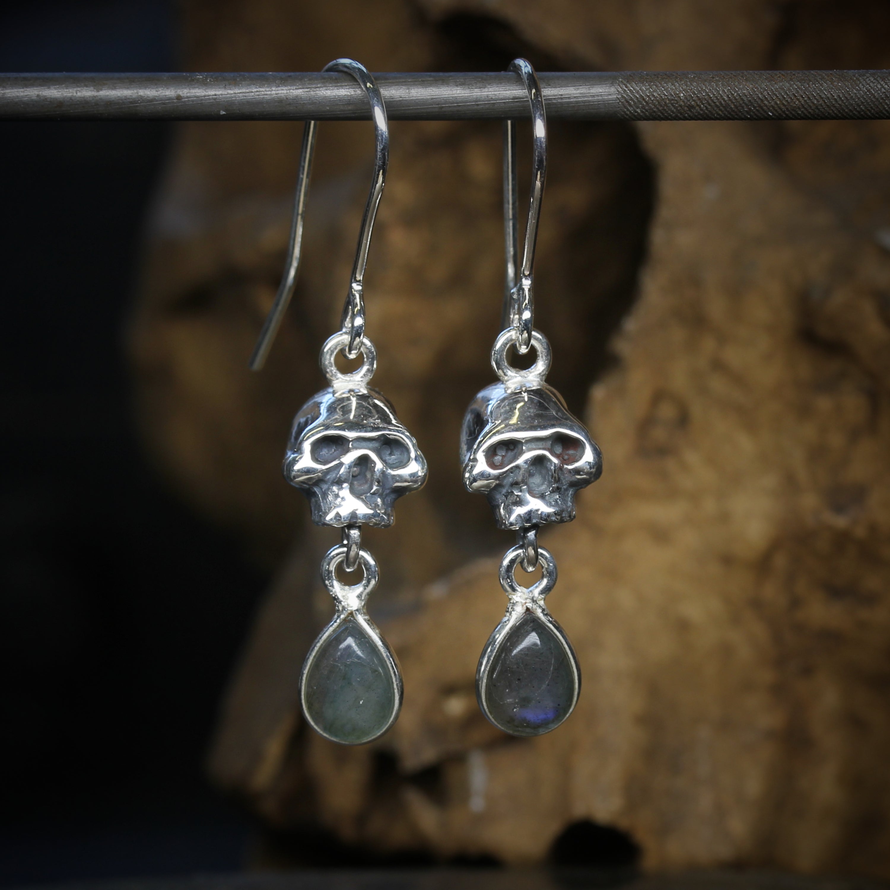 Gothic Labradorite Skull Earrings