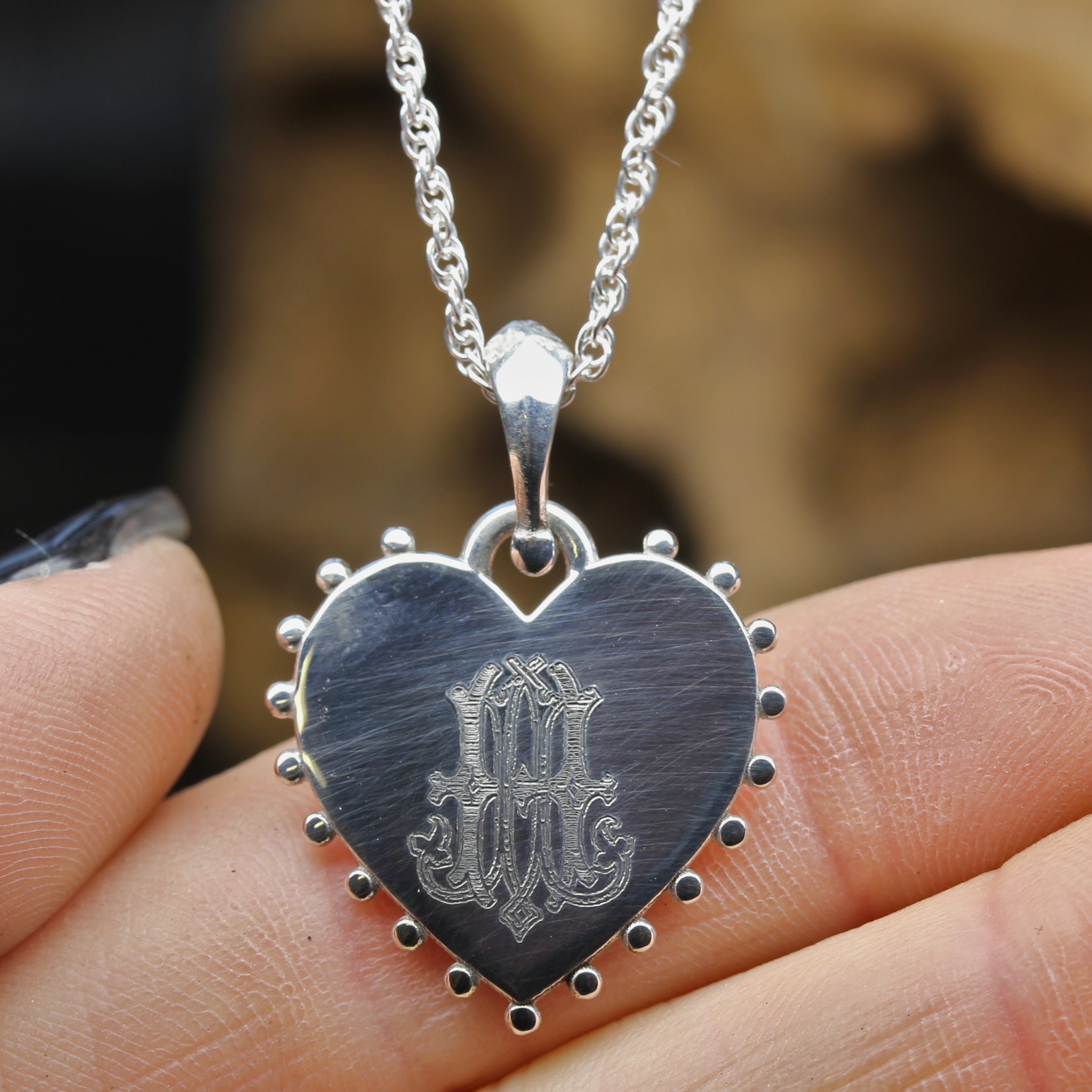 Gothic Silver Monogram Heart Necklace