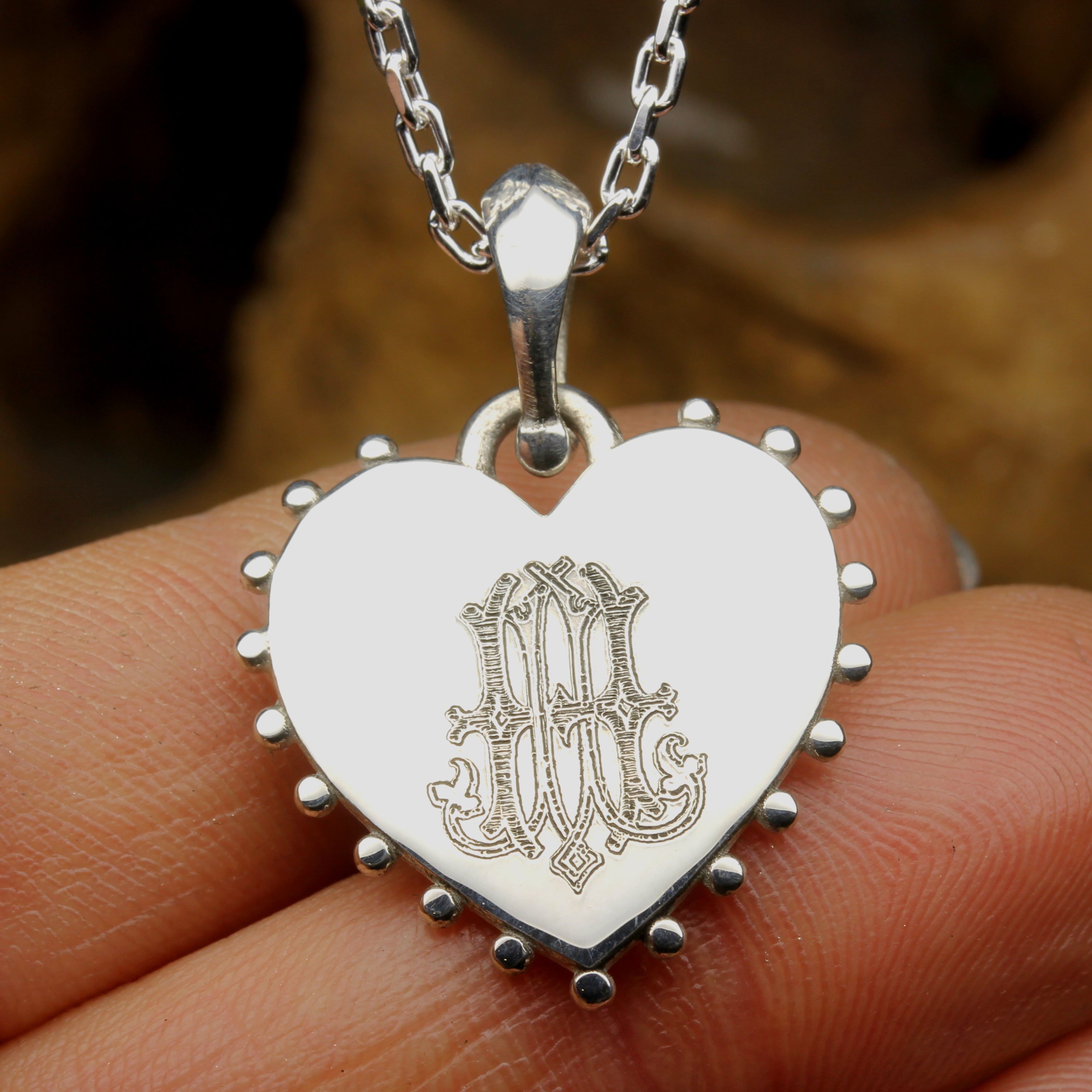 Gothic Silver Monogram Heart Necklace